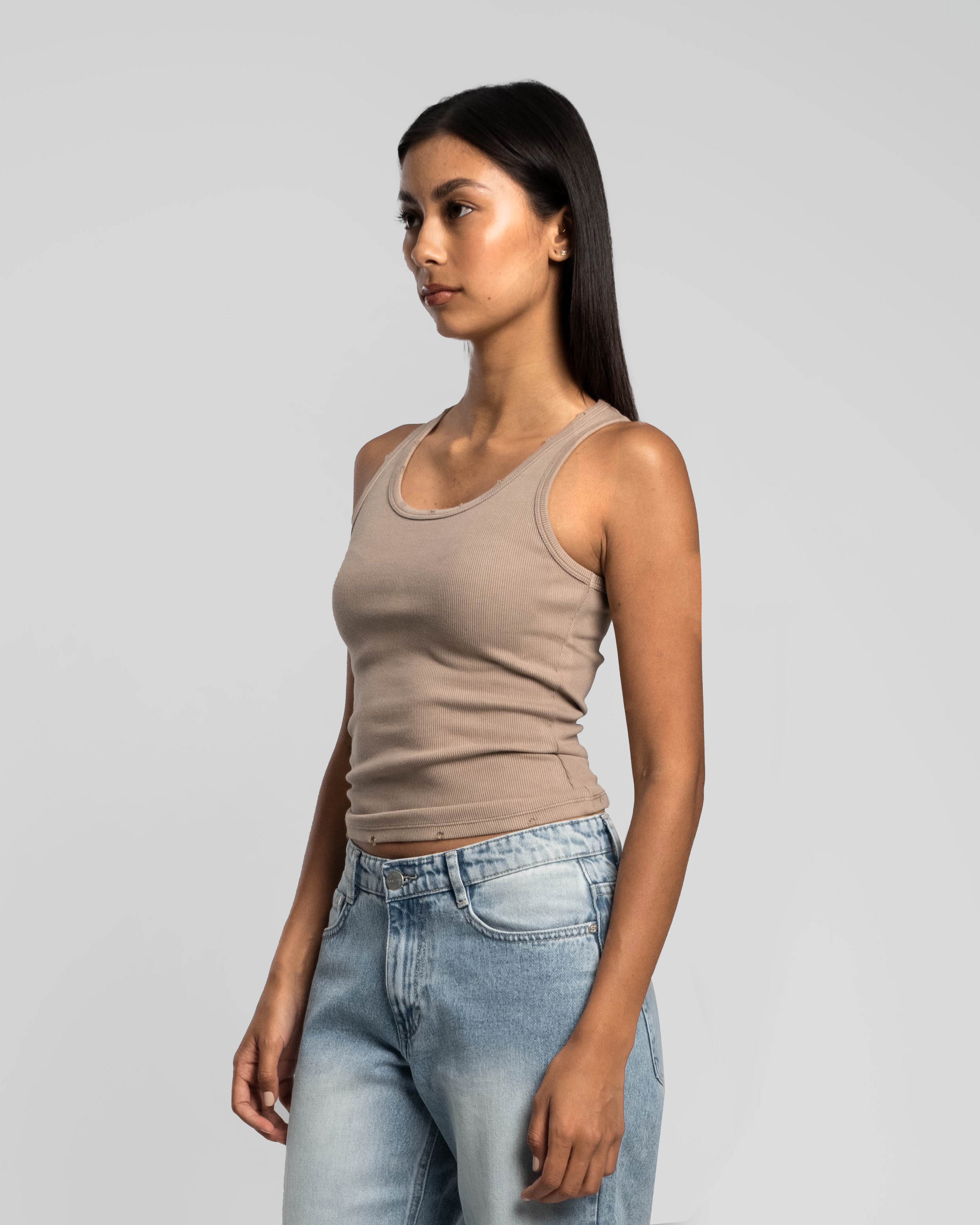 PEBBLE GREY DISTRESSED TANK TOP