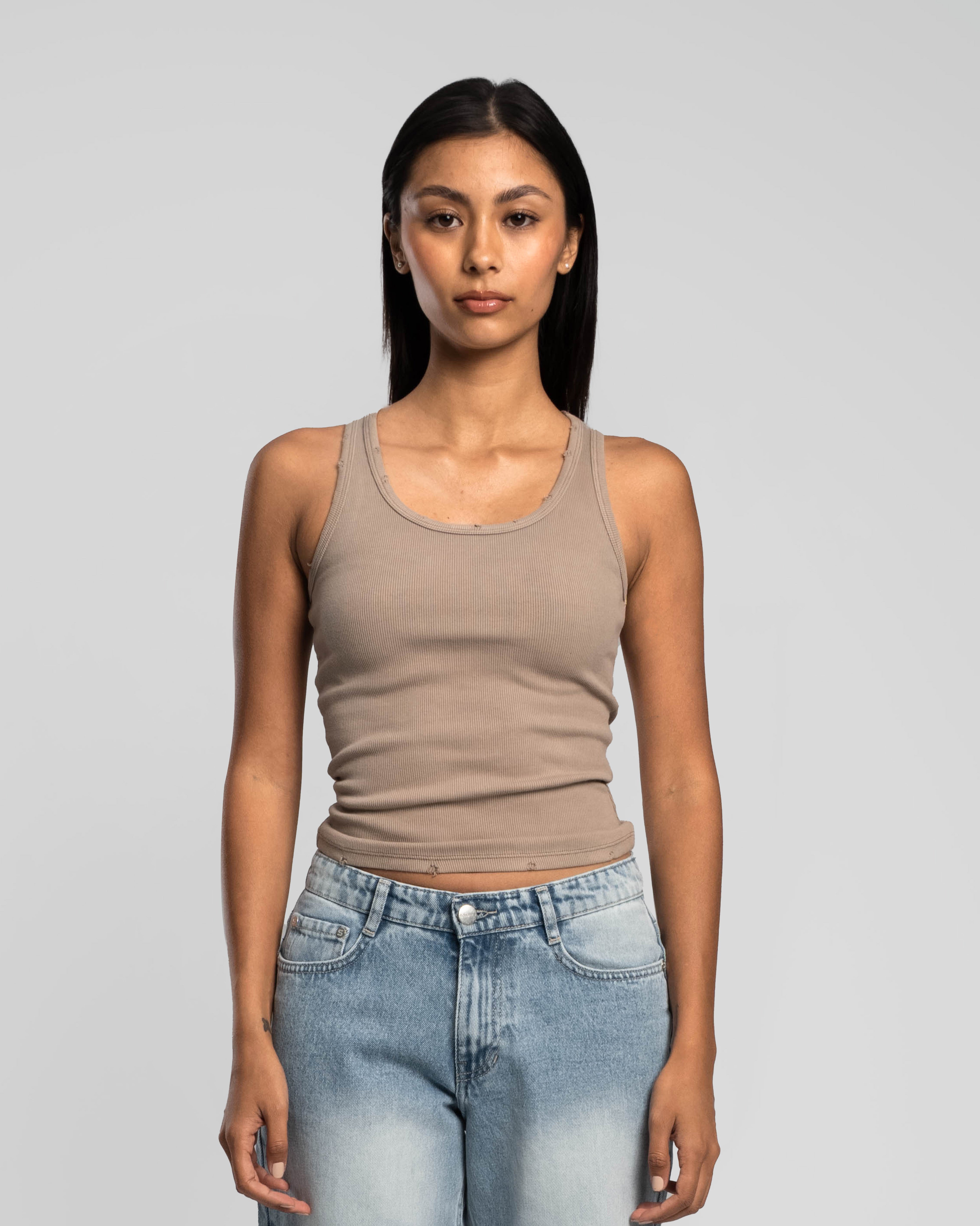 PEBBLE GREY DISTRESSED TANK TOP