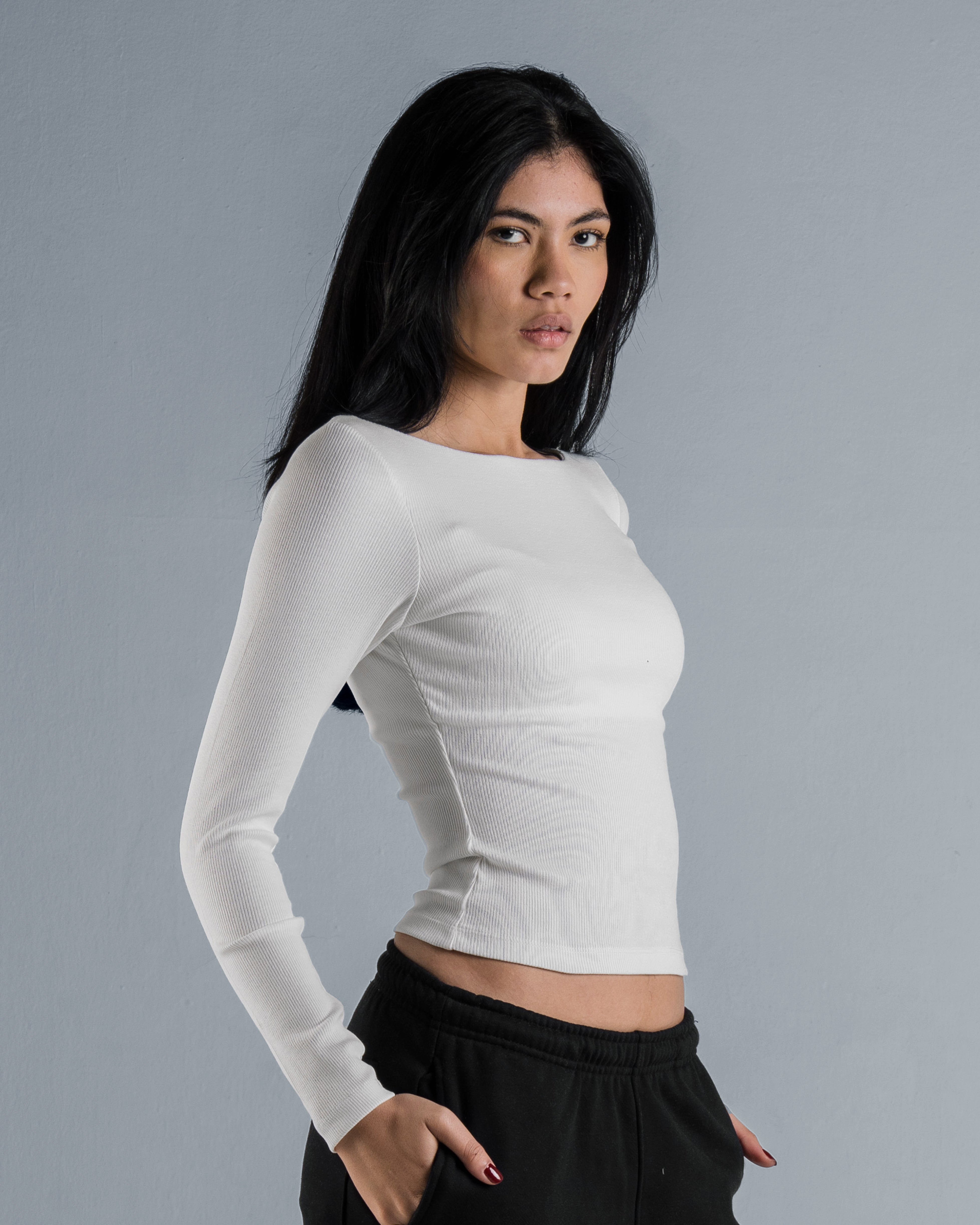 RIBBED BOAT NECK LONG SLEEVE