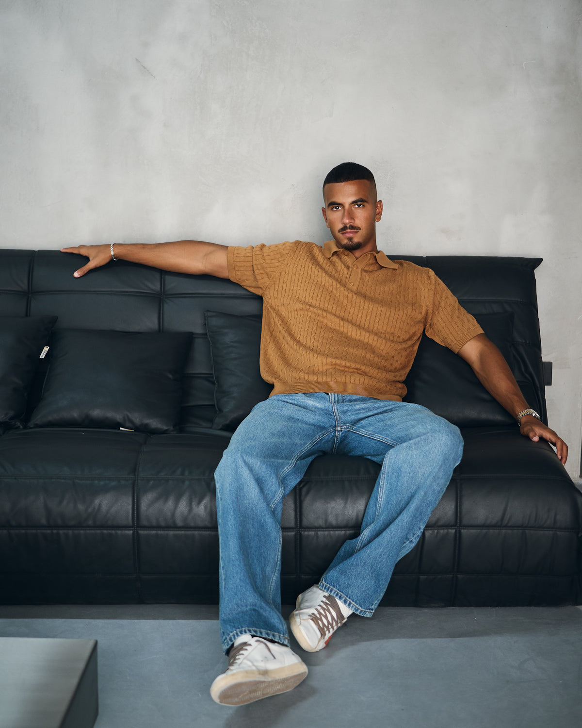 Camel Cable Knit Polo