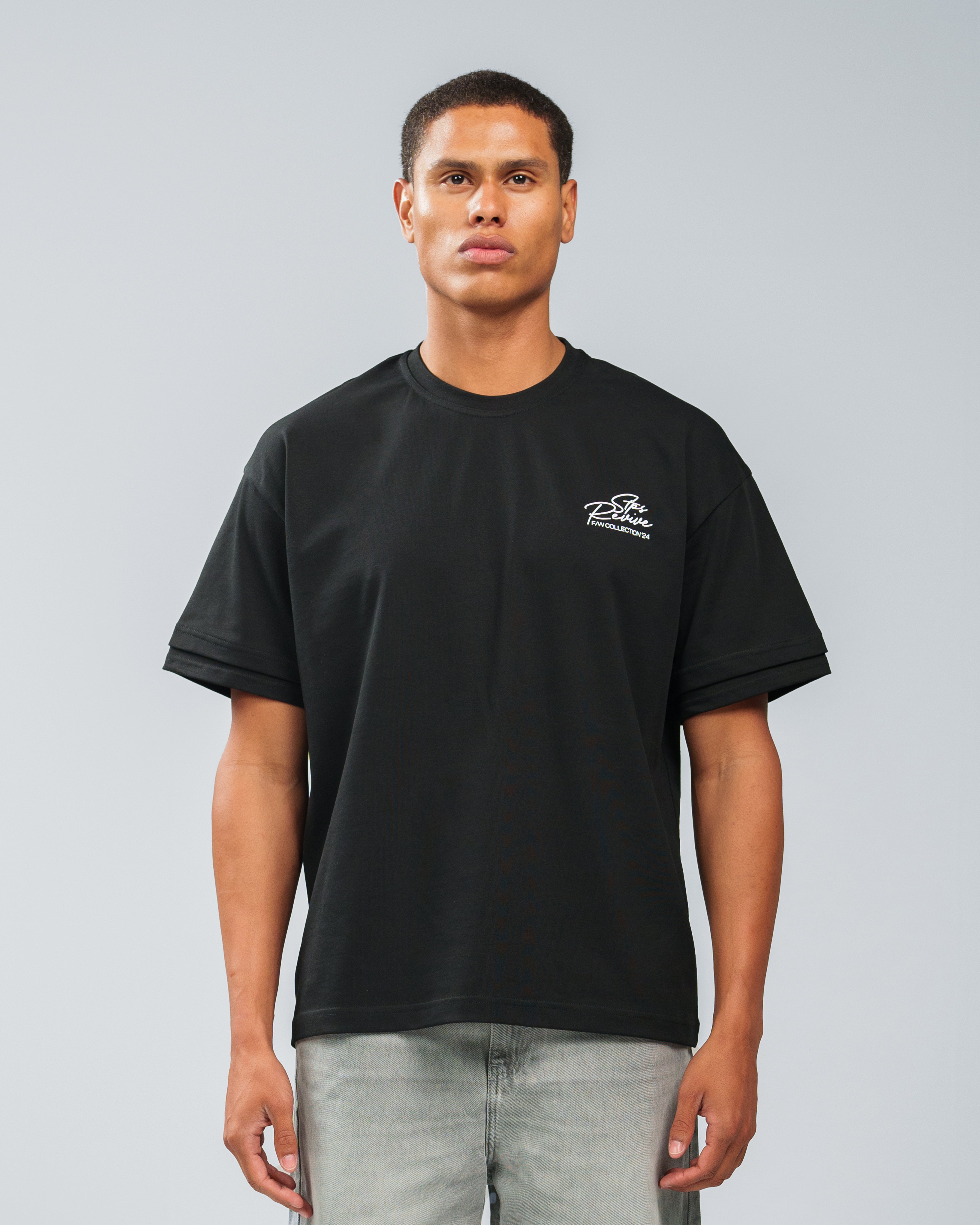 BLACK DOUBLE SLEEVE T-SHIRT