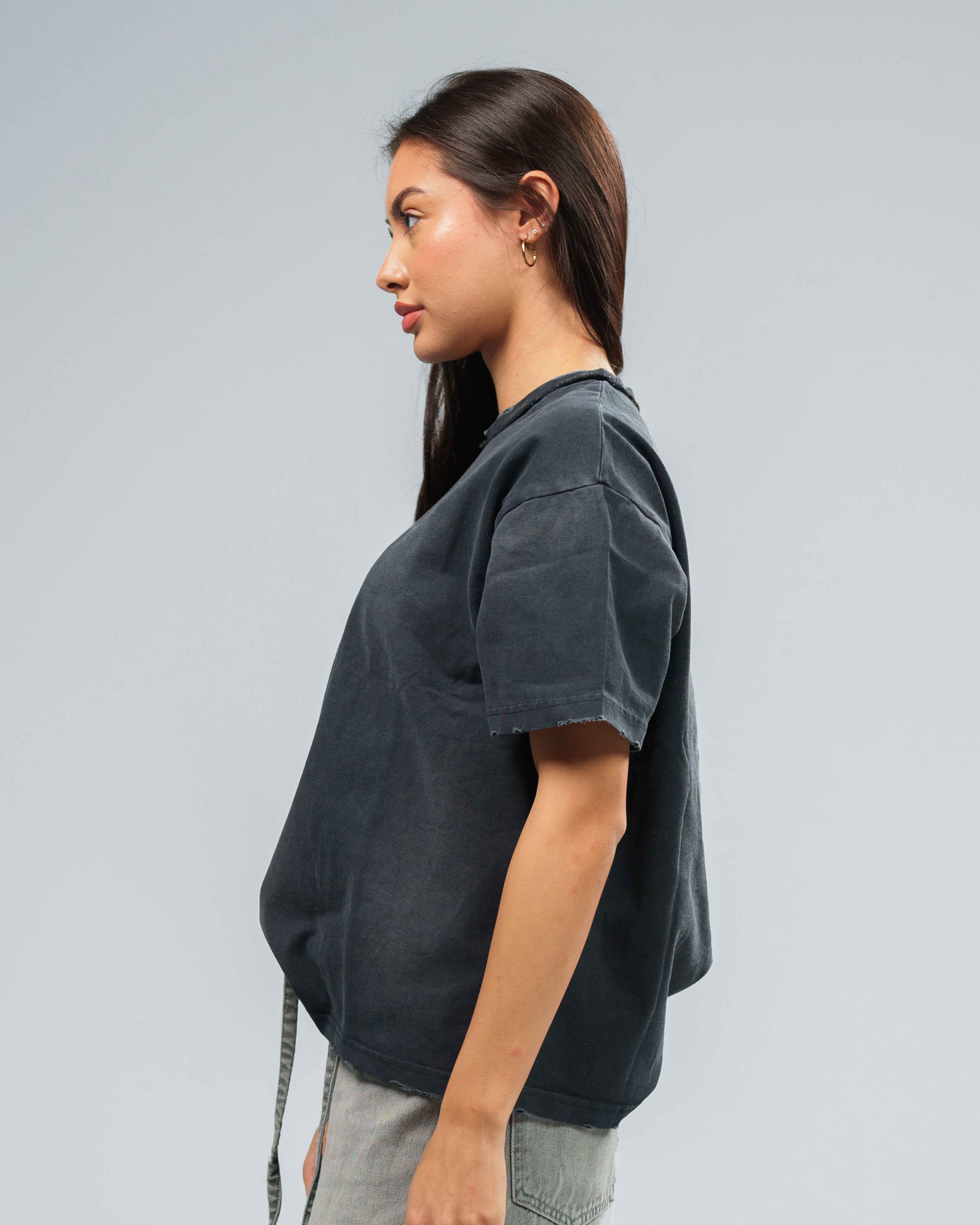 BLACK STONE WASHED DOUBLE POCKET T-SHIRT