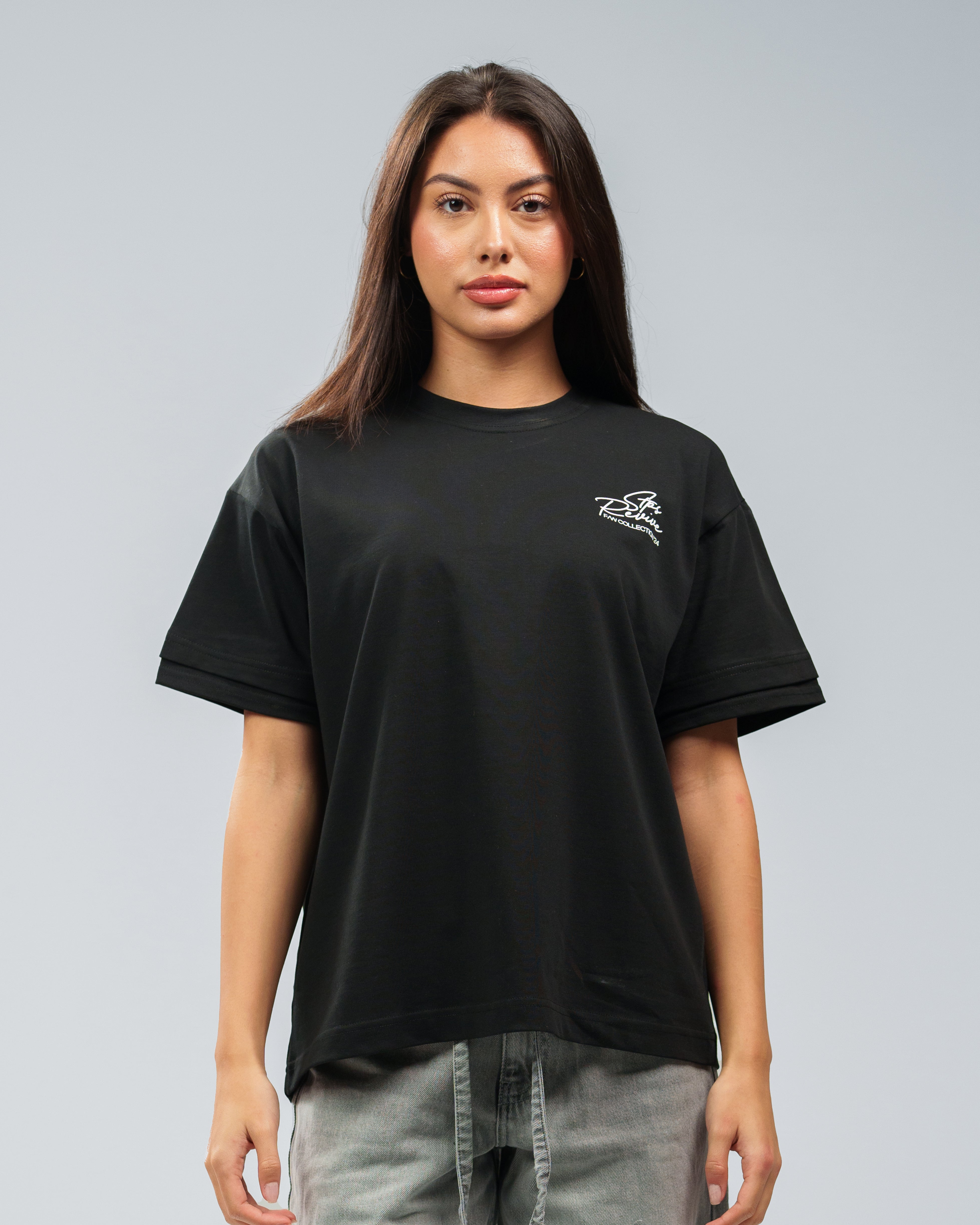 BLACK DOUBLE SLEEVE T-SHIRT