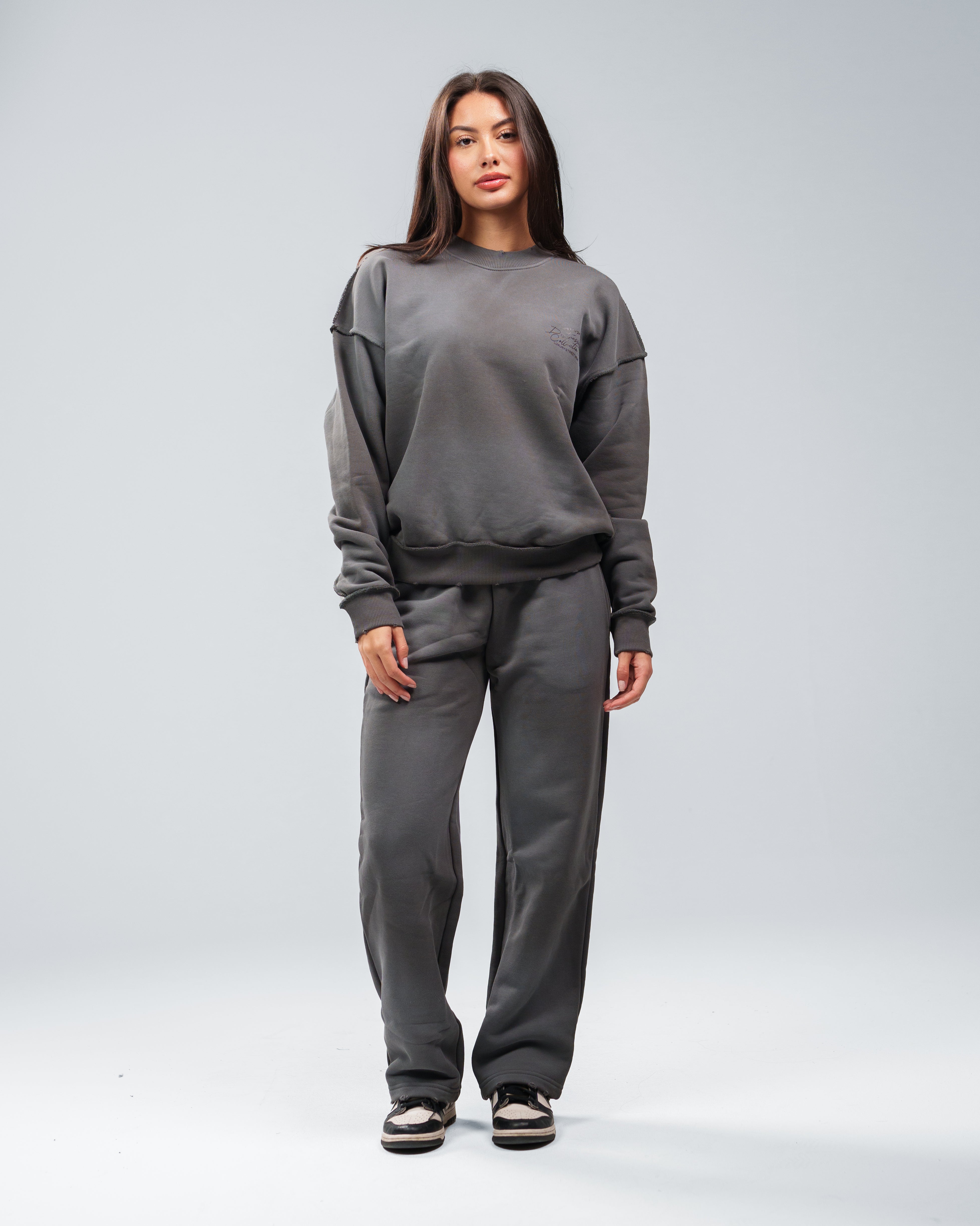 CHARCOAL GREY STONE WASHED DISTRESSED SWEATPANTS