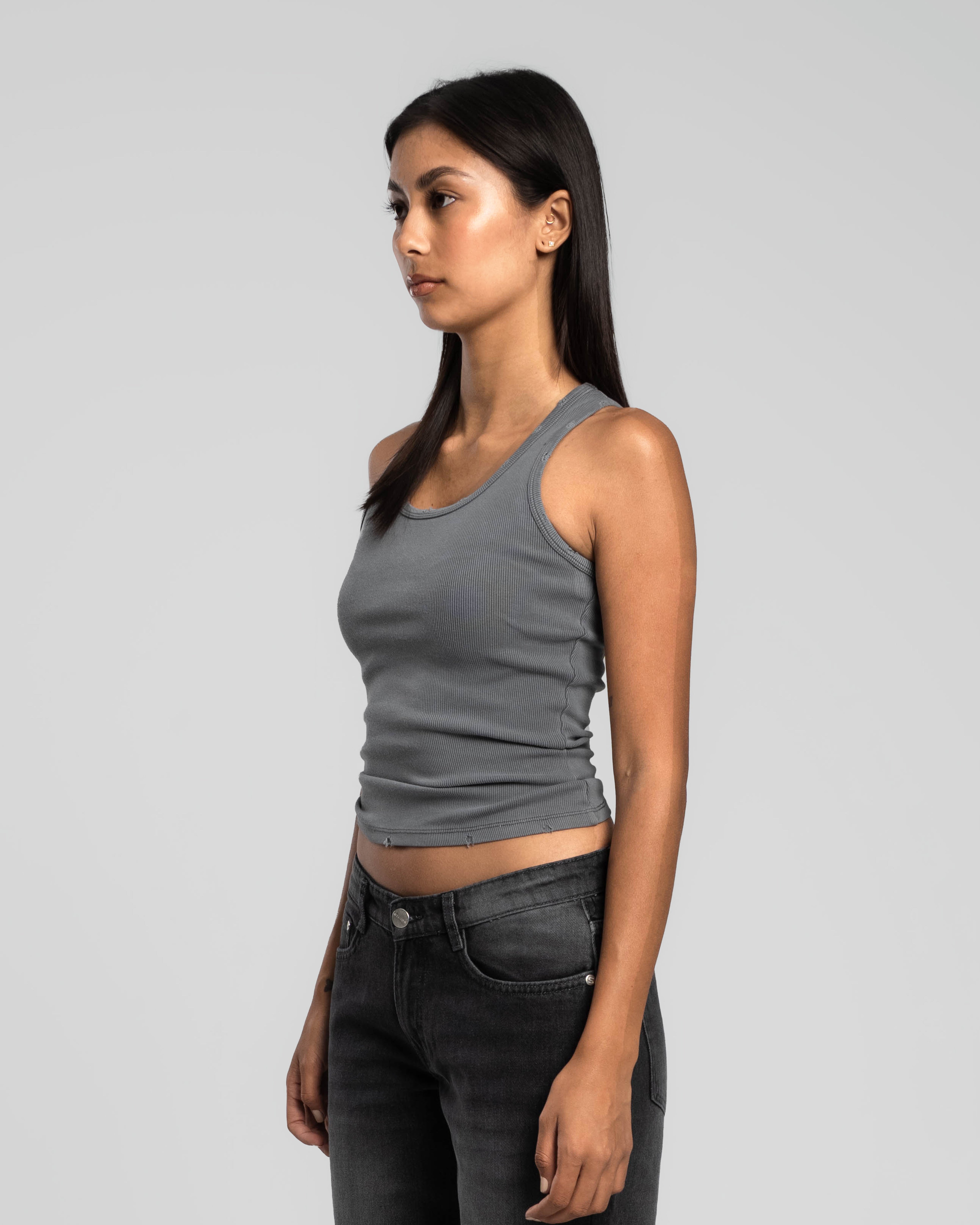 CHARCOAL DISTRESSED TANK TOP