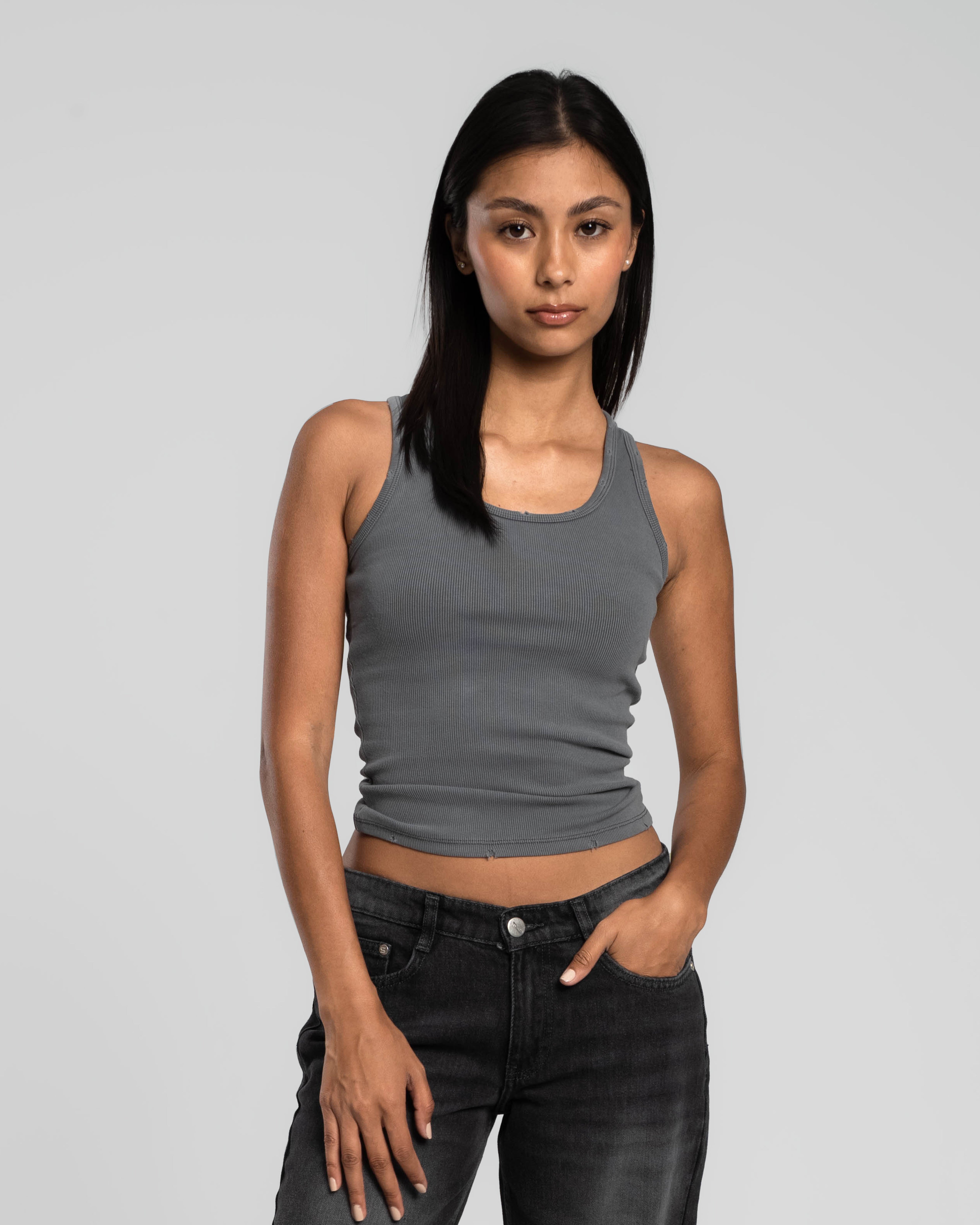CHARCOAL DISTRESSED TANK TOP