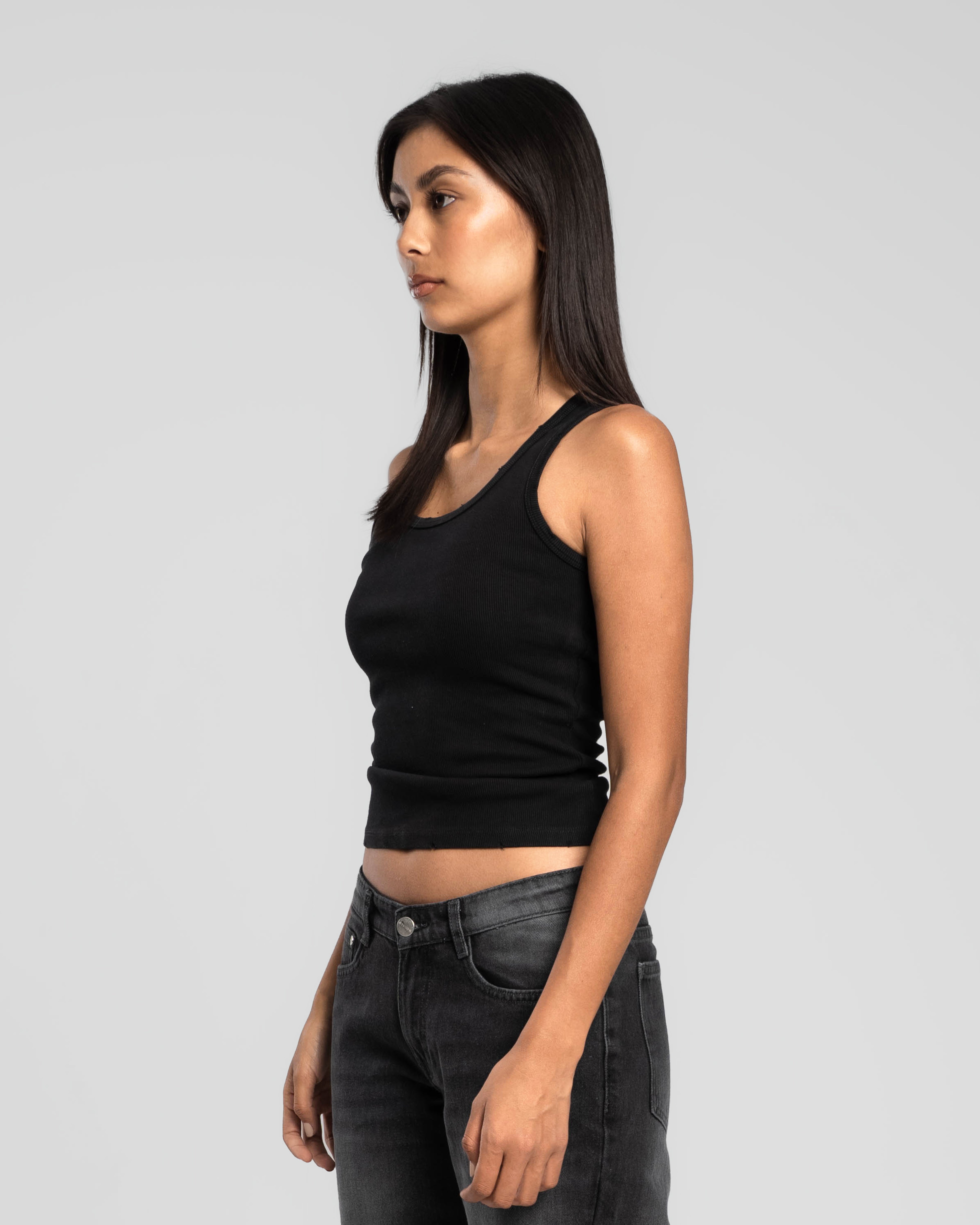 BLACK DISTRESSED TANK TOP