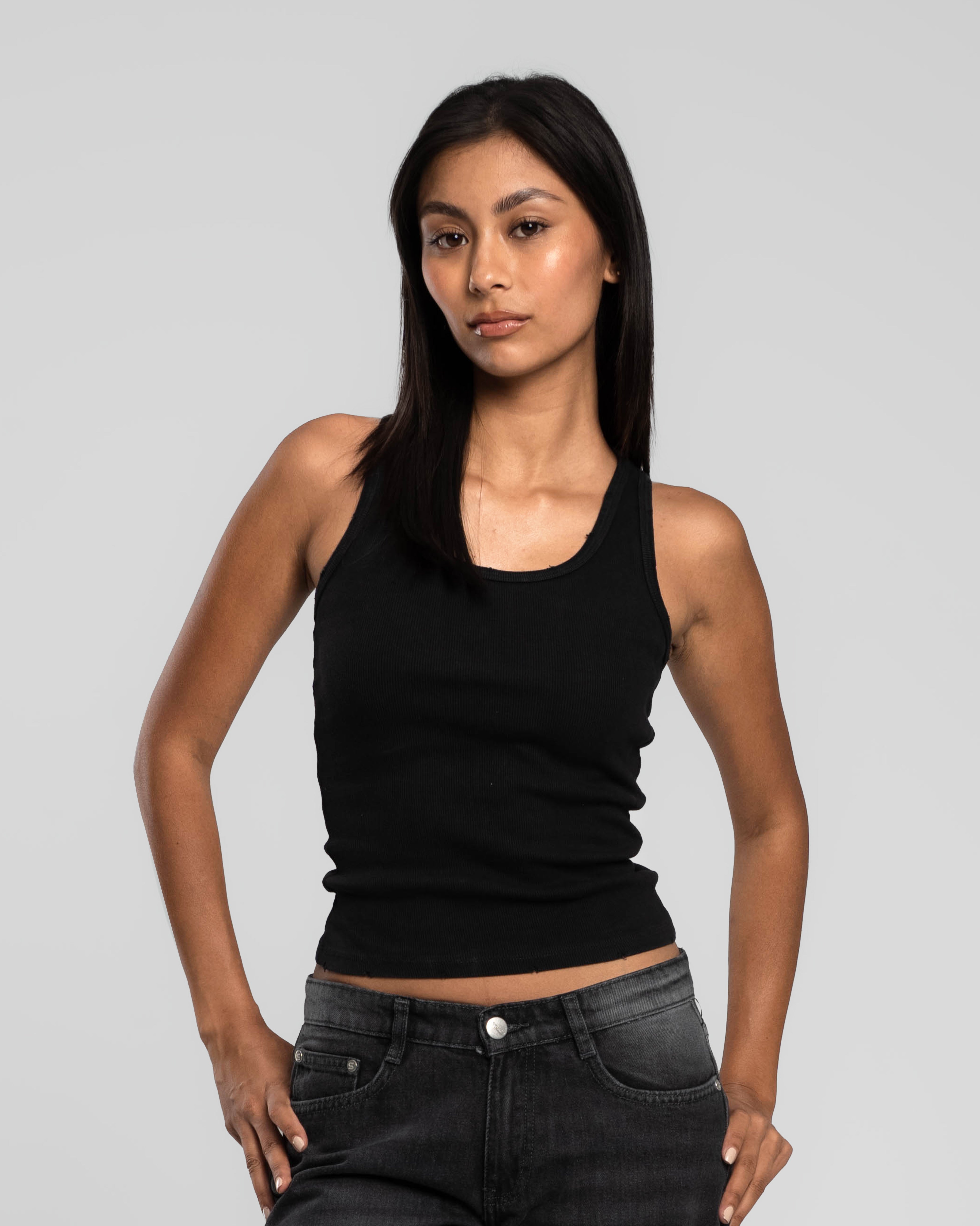 BLACK DISTRESSED TANK TOP