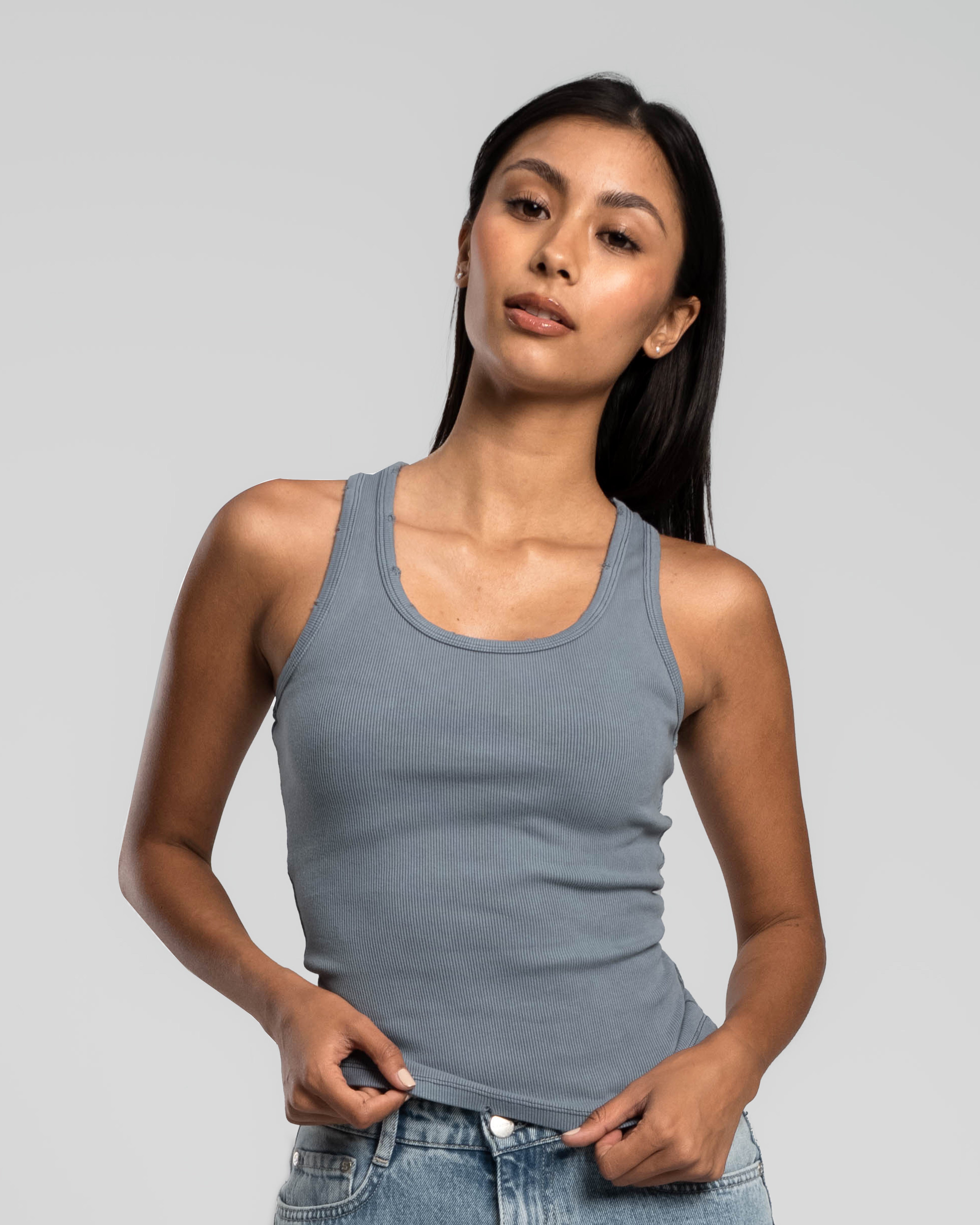 STEEL BLUE DISTRESSED TANK TOP