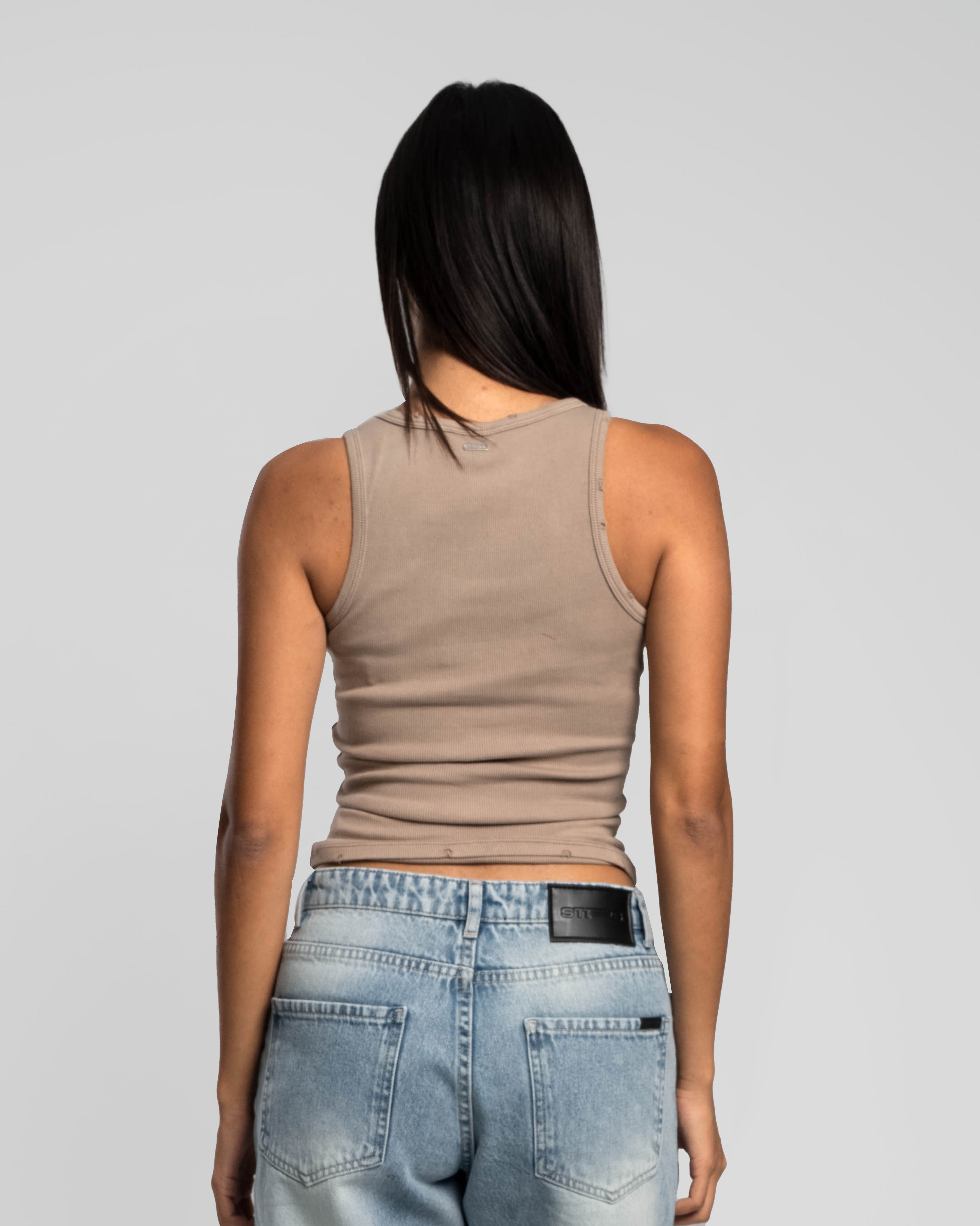 PEBBLE GREY DISTRESSED TANK TOP