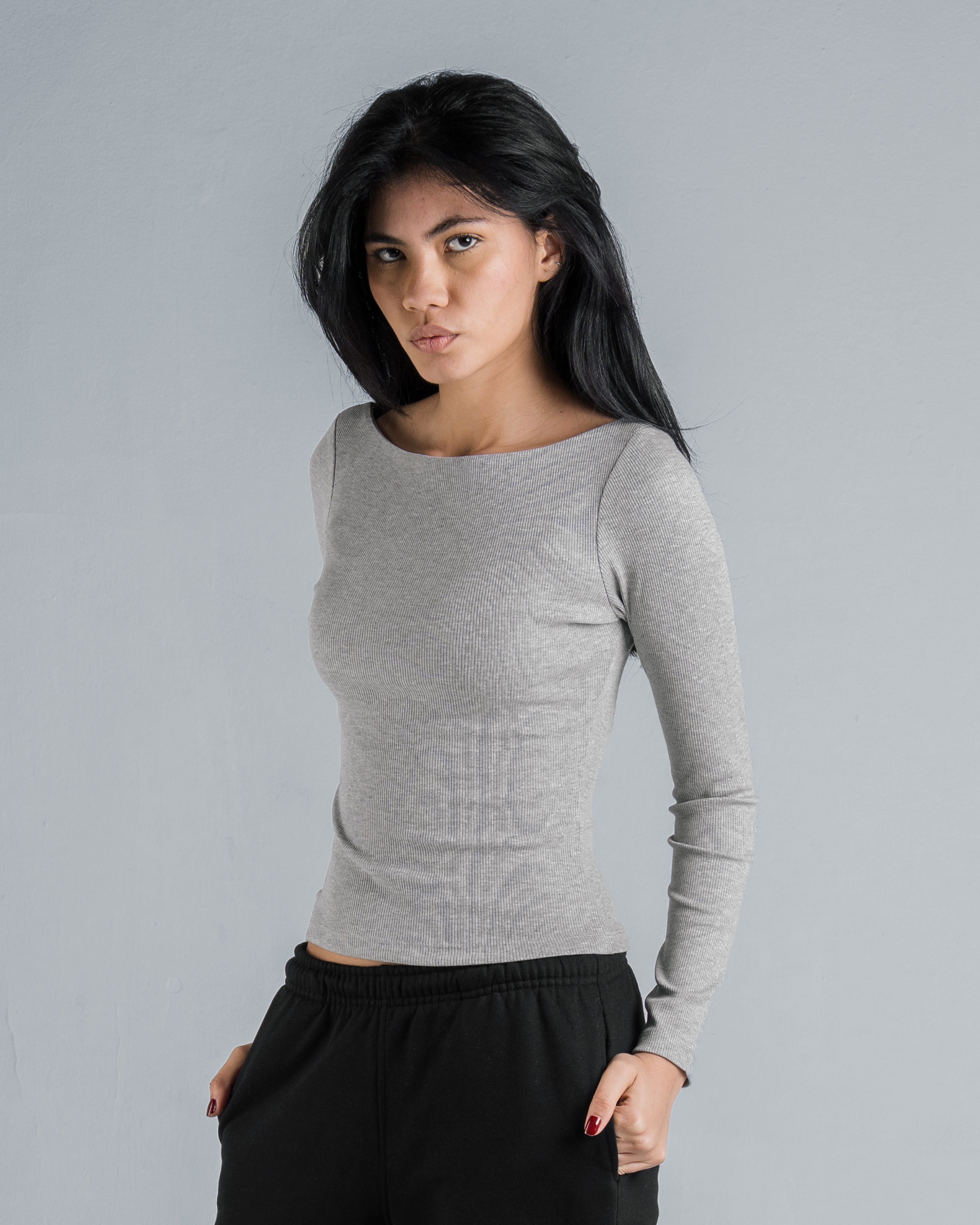 RIBBED BOAT NECK LONG SLEEVE