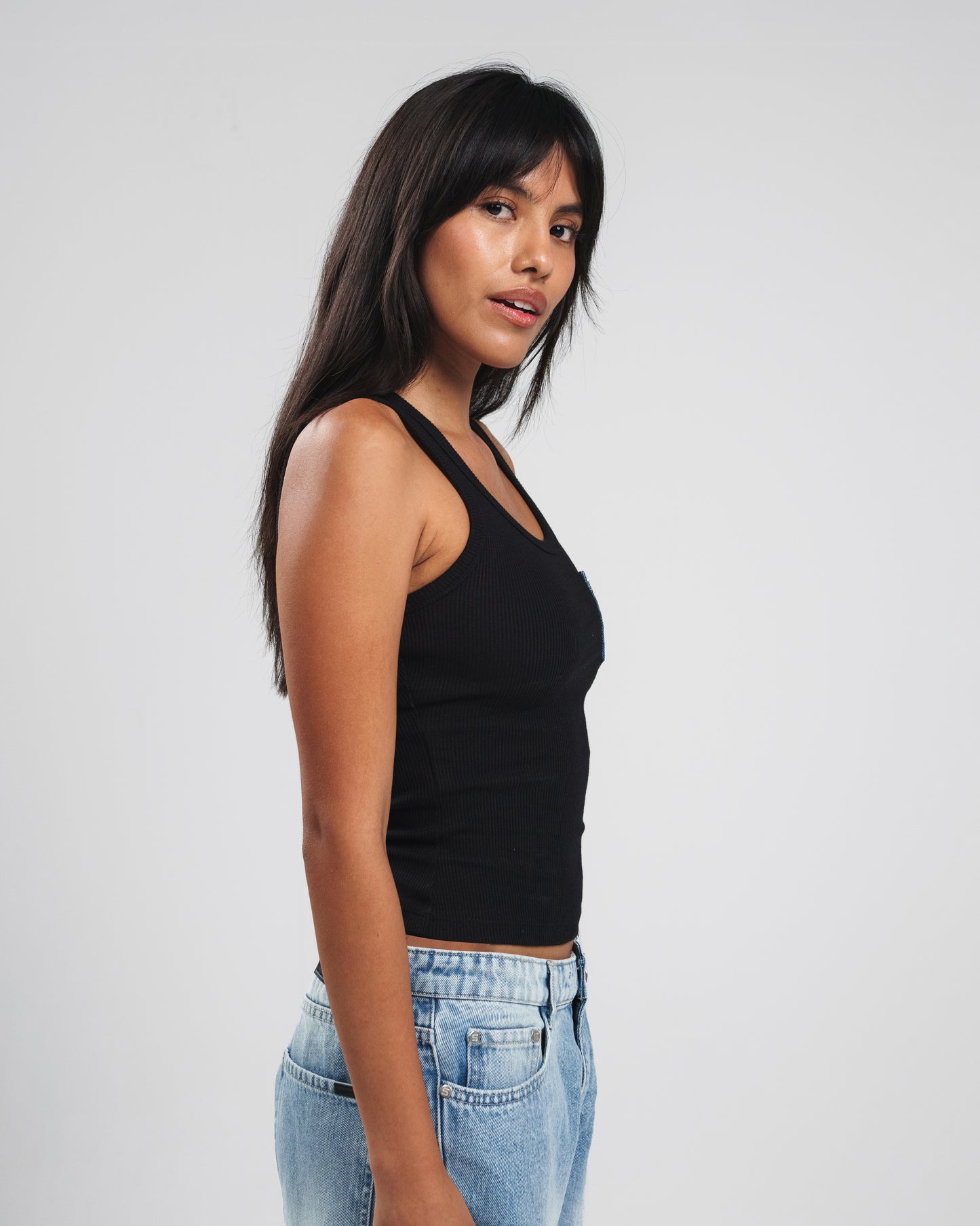 BLACK X BLUE DENIM POCKET TANK TOP