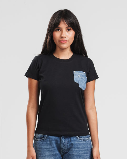 BLACK X BLUE DOUBLE DENIM POCKET TEE