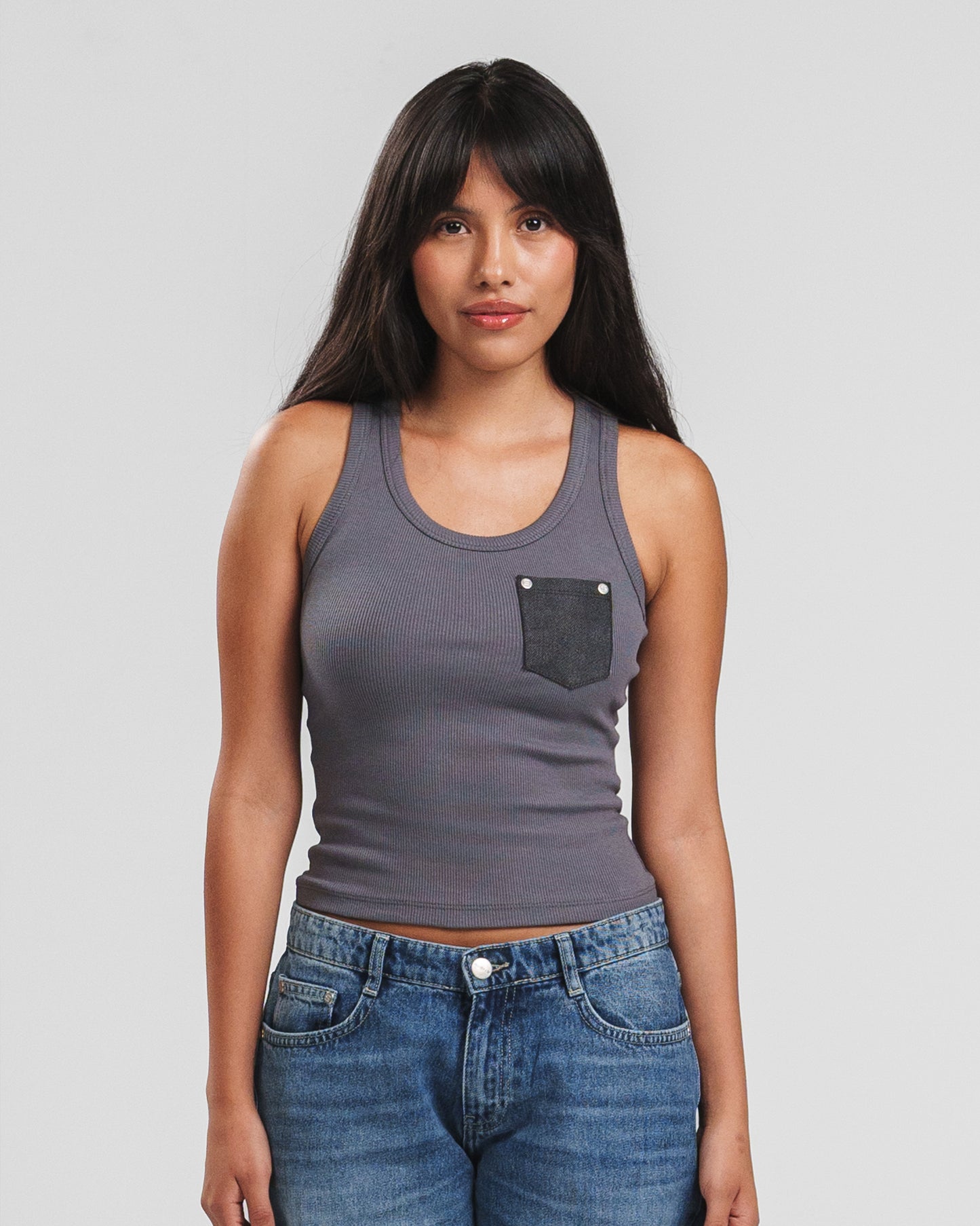 DARK GREY X DARK GREY DENIM POCKET TANK TOP