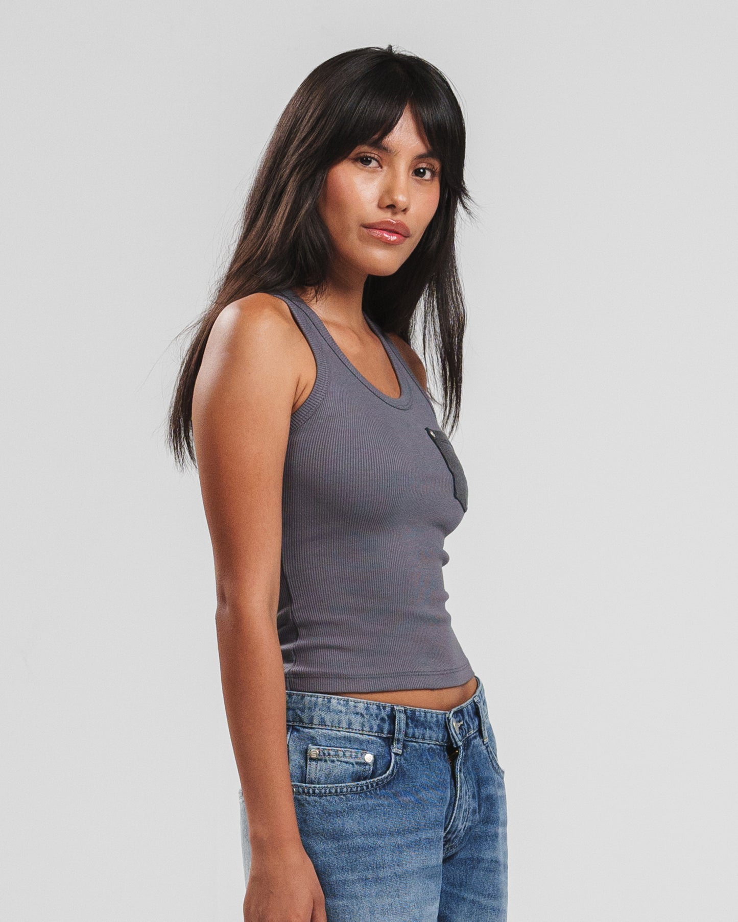 DARK GREY X DARK GREY DENIM POCKET TANK TOP