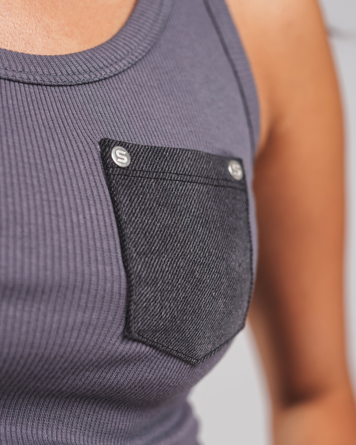 DARK GREY X DARK GREY DENIM POCKET TANK TOP