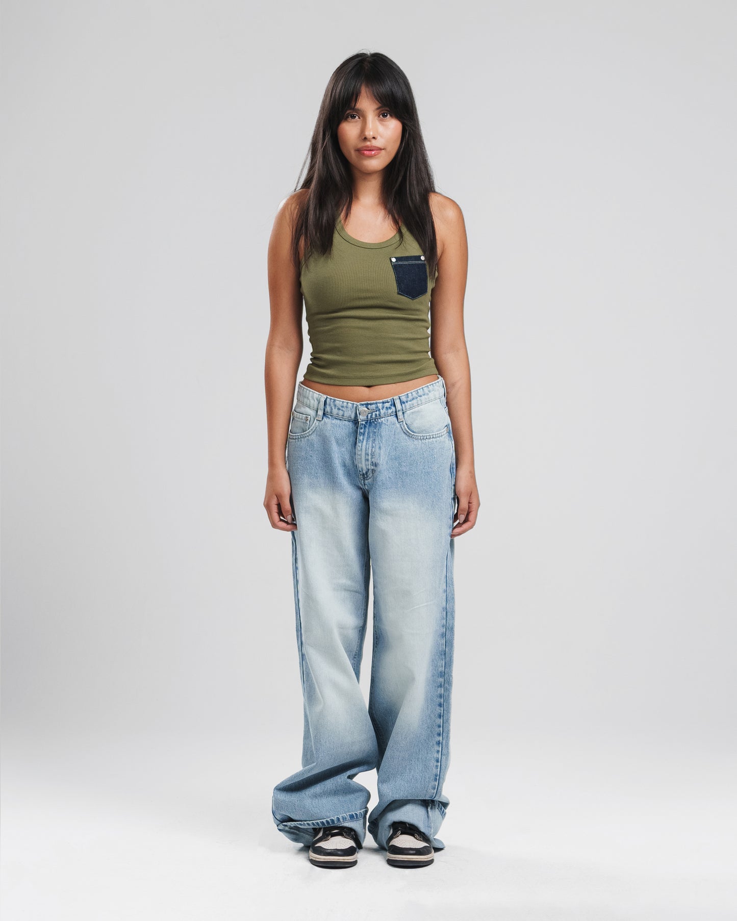 ICEY BLUE ROLLED HEM RELAXED MID RISE JEANS