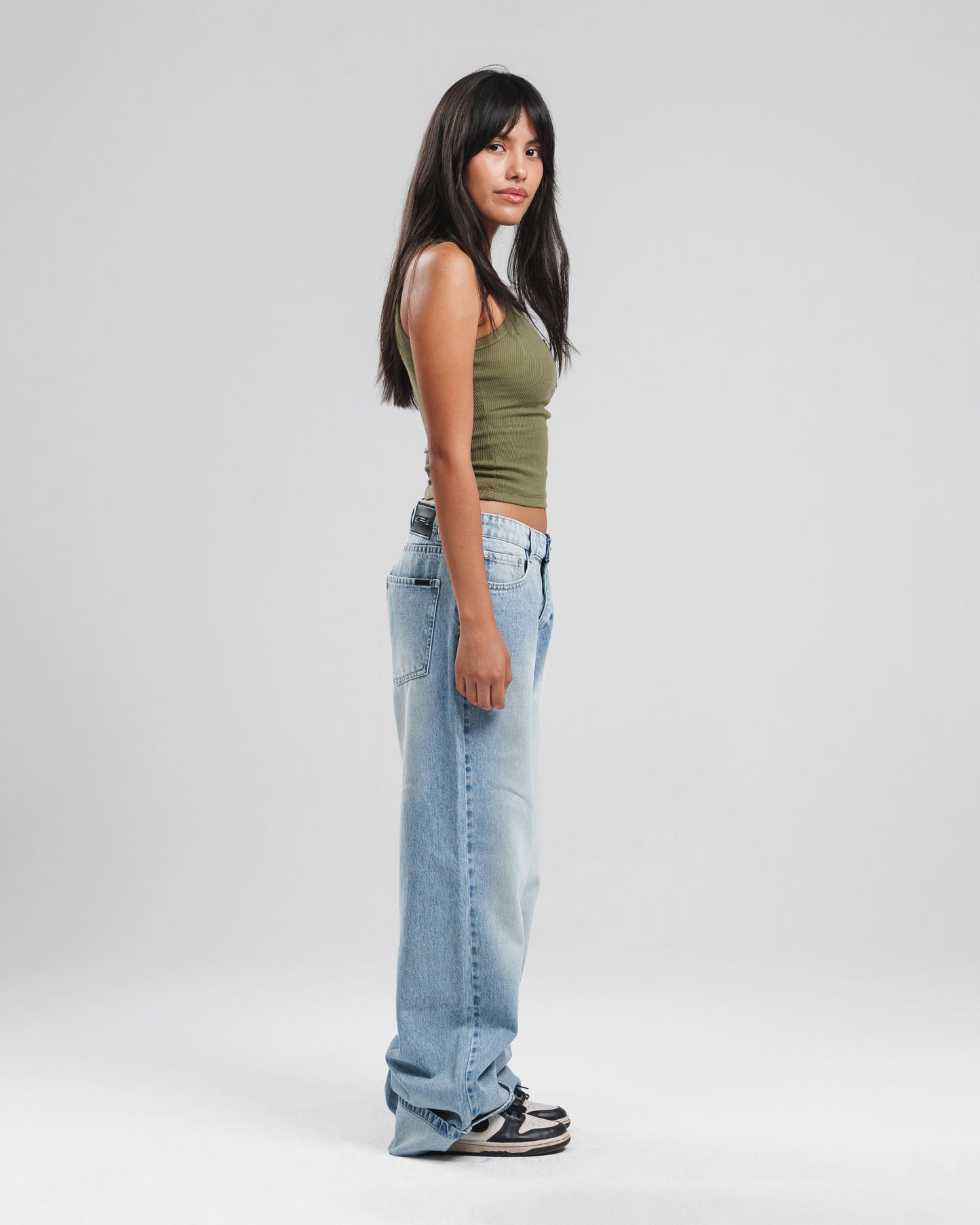 ICEY BLUE ROLLED HEM RELAXED MID RISE JEANS