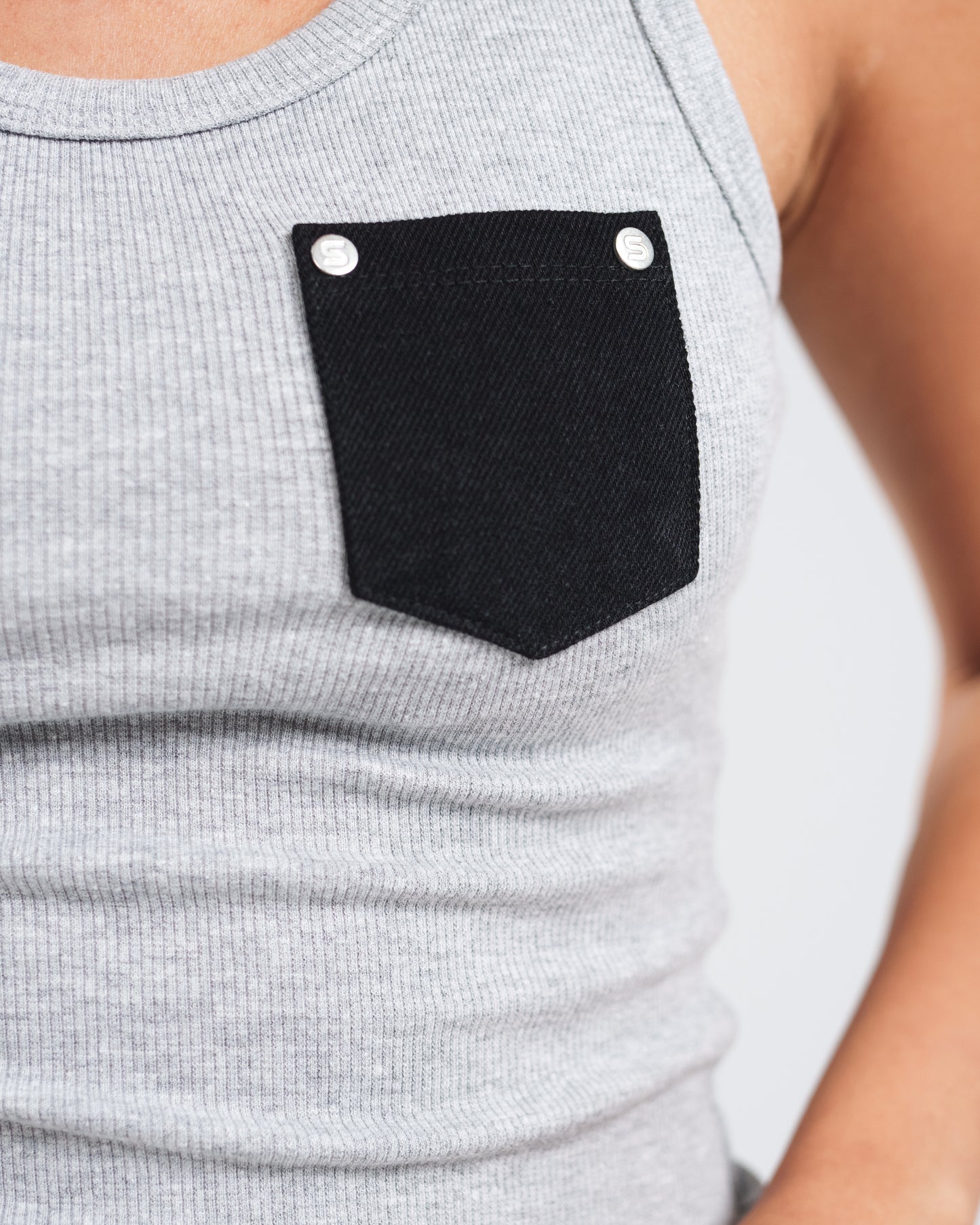 LIGHT GREY X DARK GREY DENIM POCKET TANK TOP