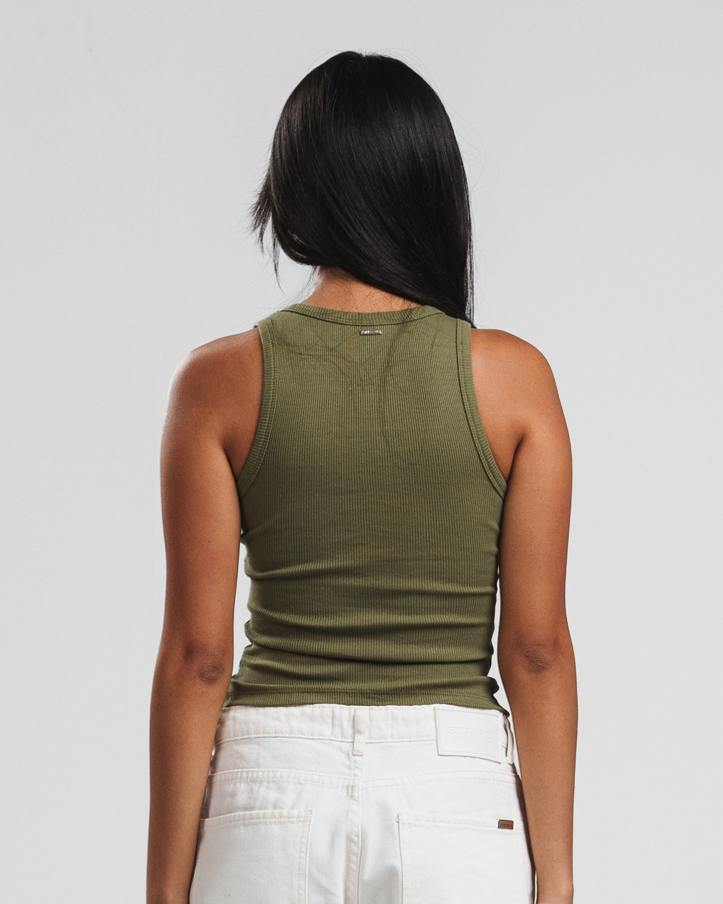 OLIVE X DARK GREY DENIM POCKET TANK TOP