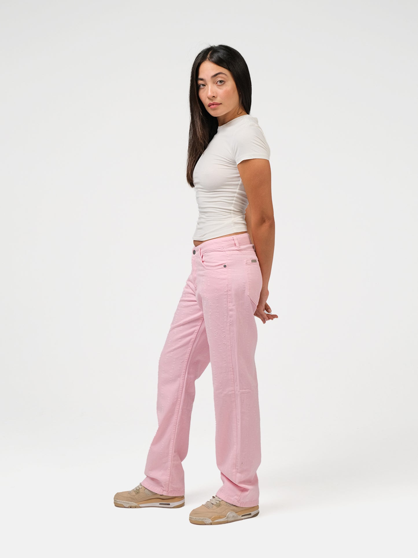 BABY PINK LASER CUT JEANS