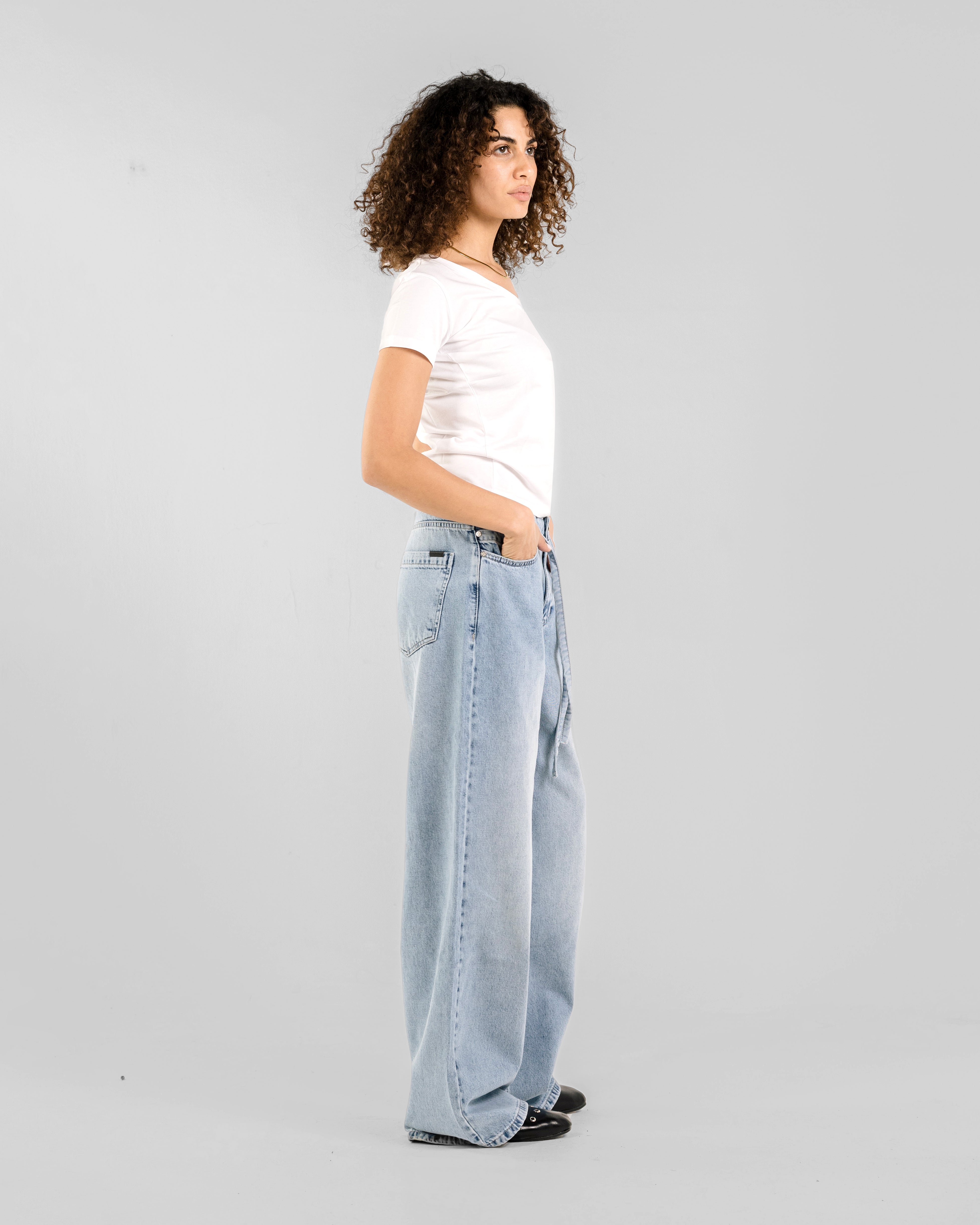 FAINT BLUE DRAWSTRING ULTRA BAGGY JEANS