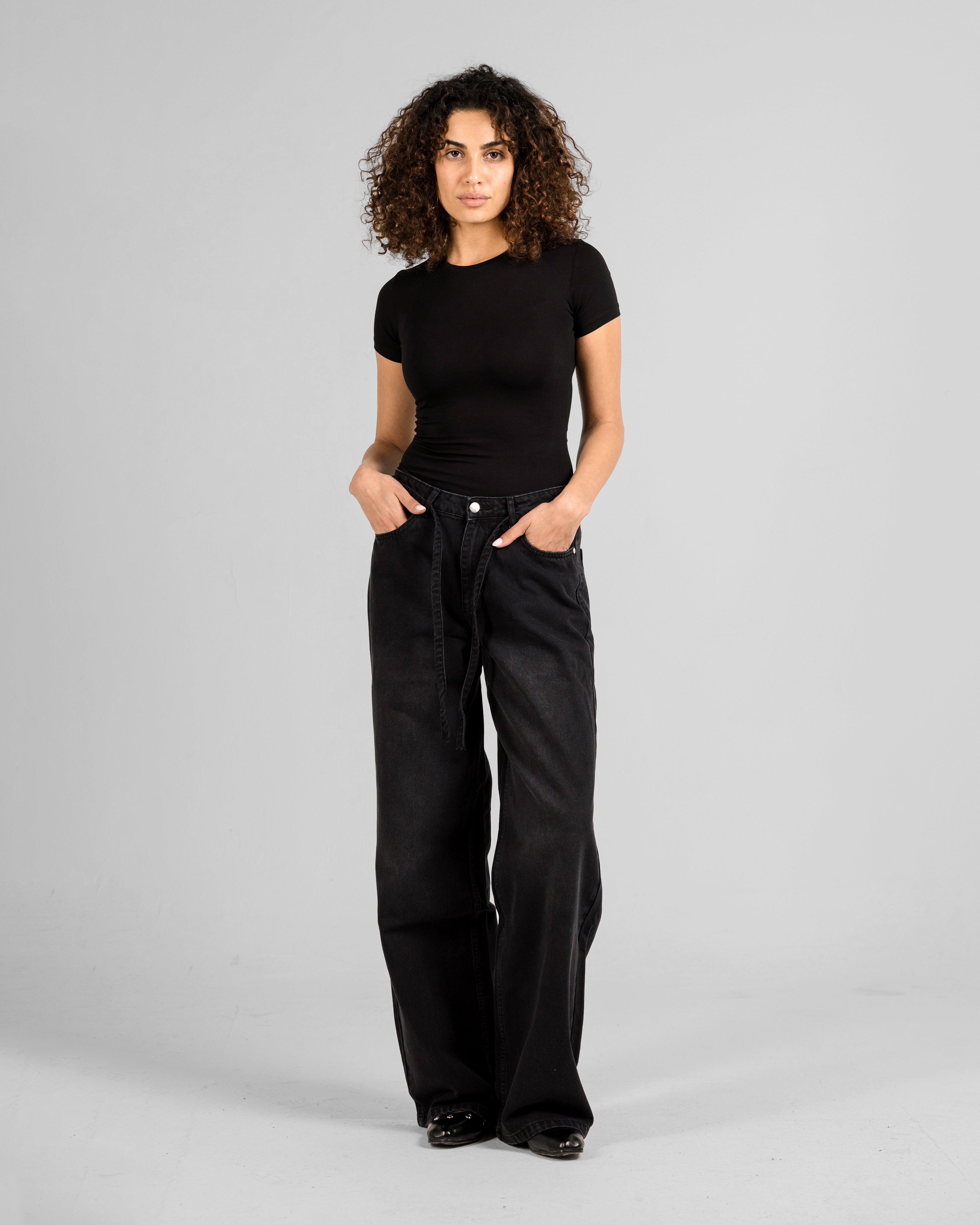 STEEL GREY DRAWSTRING ULTRA BAGGY JEANS