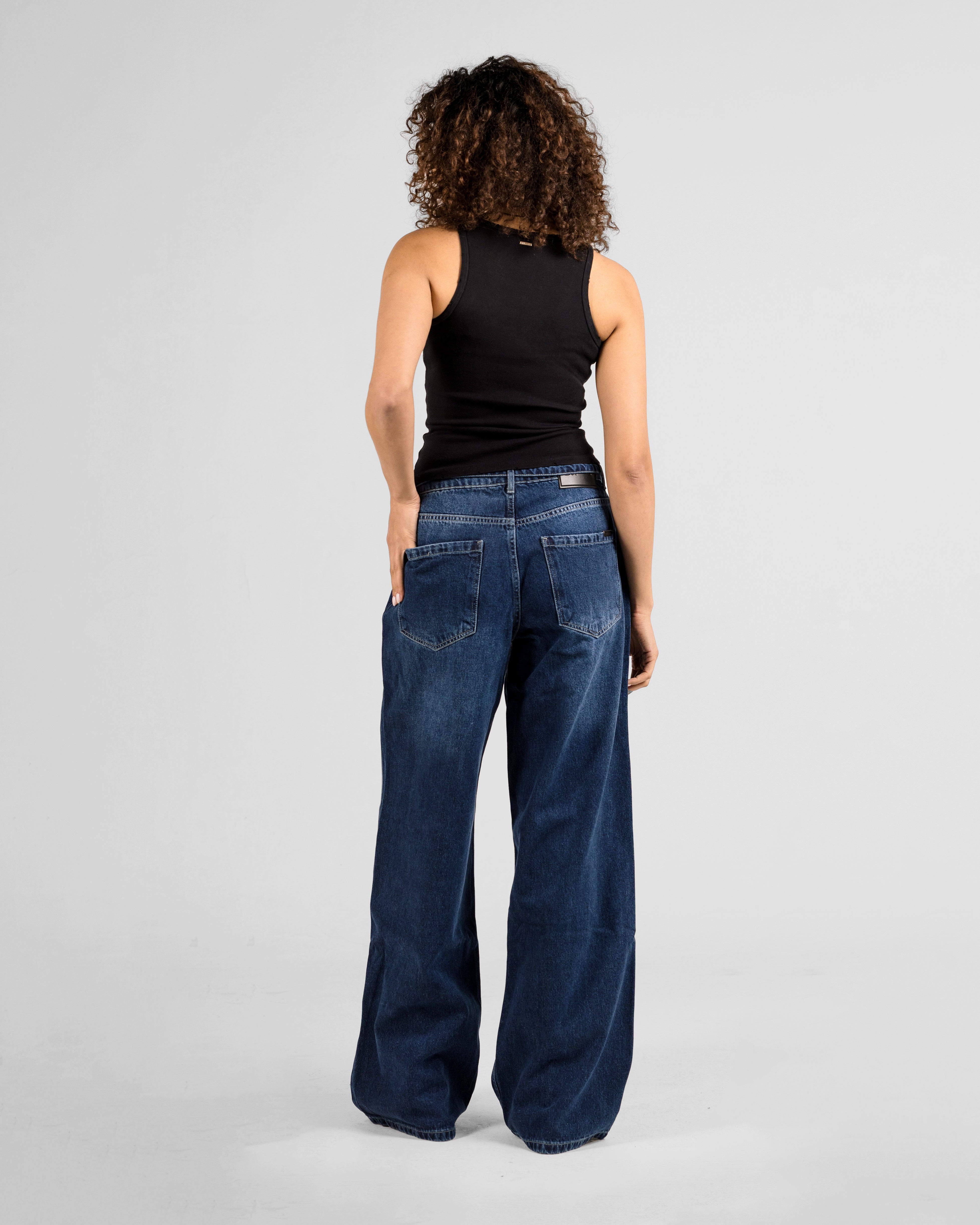 DEEP BLUE DRAWSTRING ULTRA BAGGY JEANS