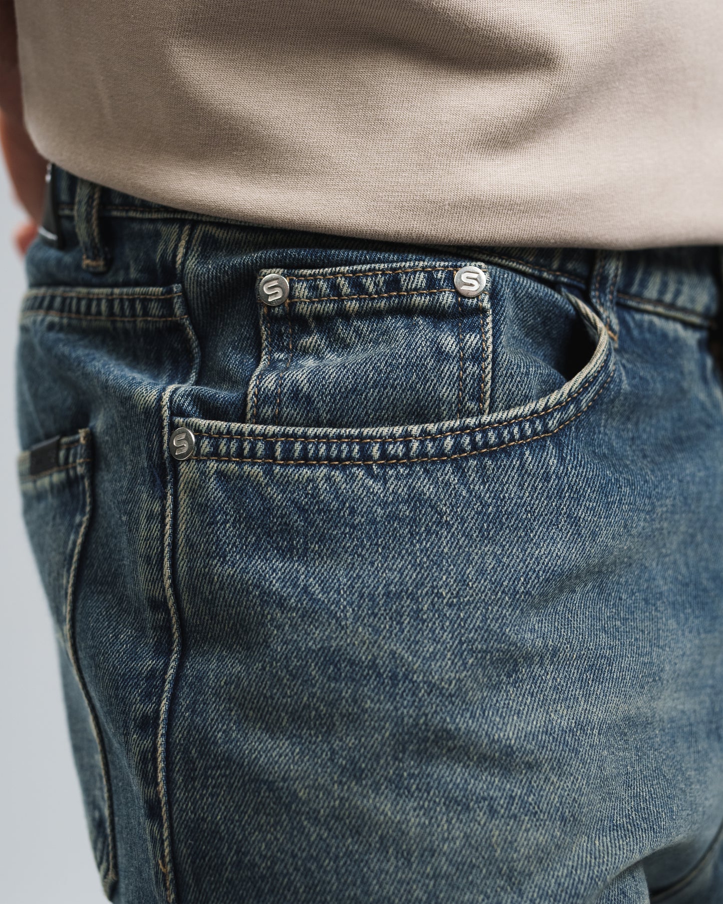 STEEL BLUE TAPERED STRAIGHT JEANS