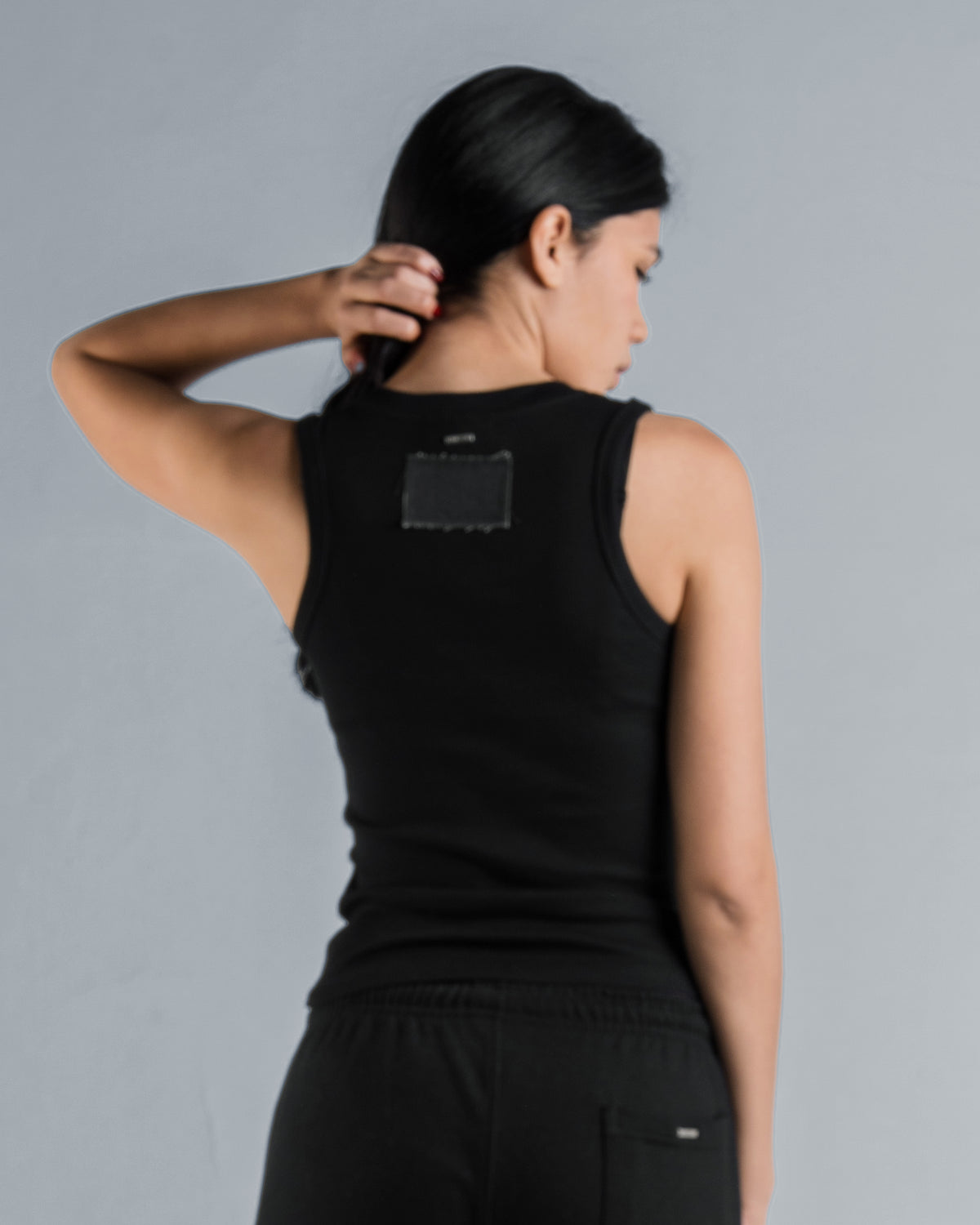 DENIM PATCH V TANK TOP