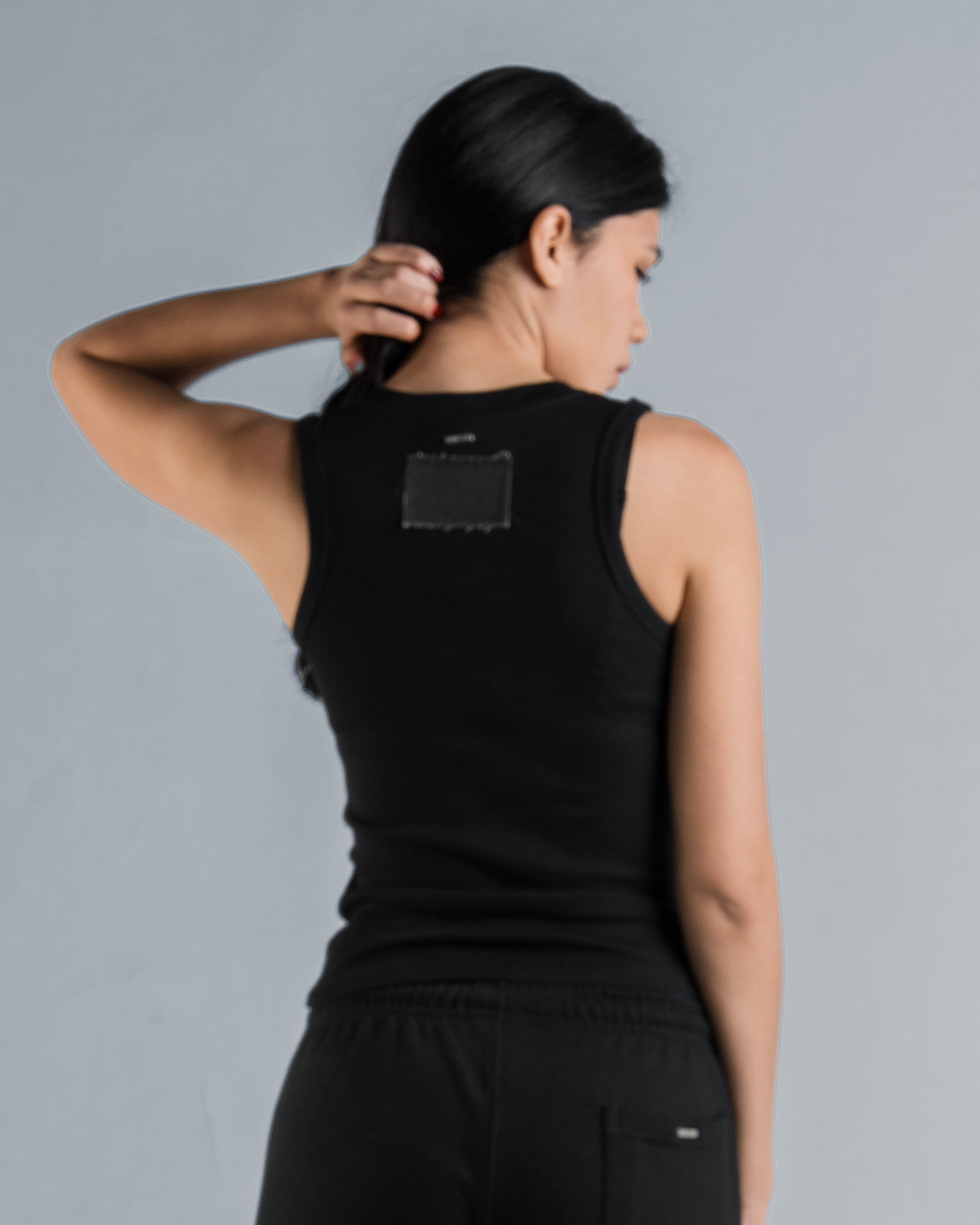 DENIM PATCH V TANK TOP