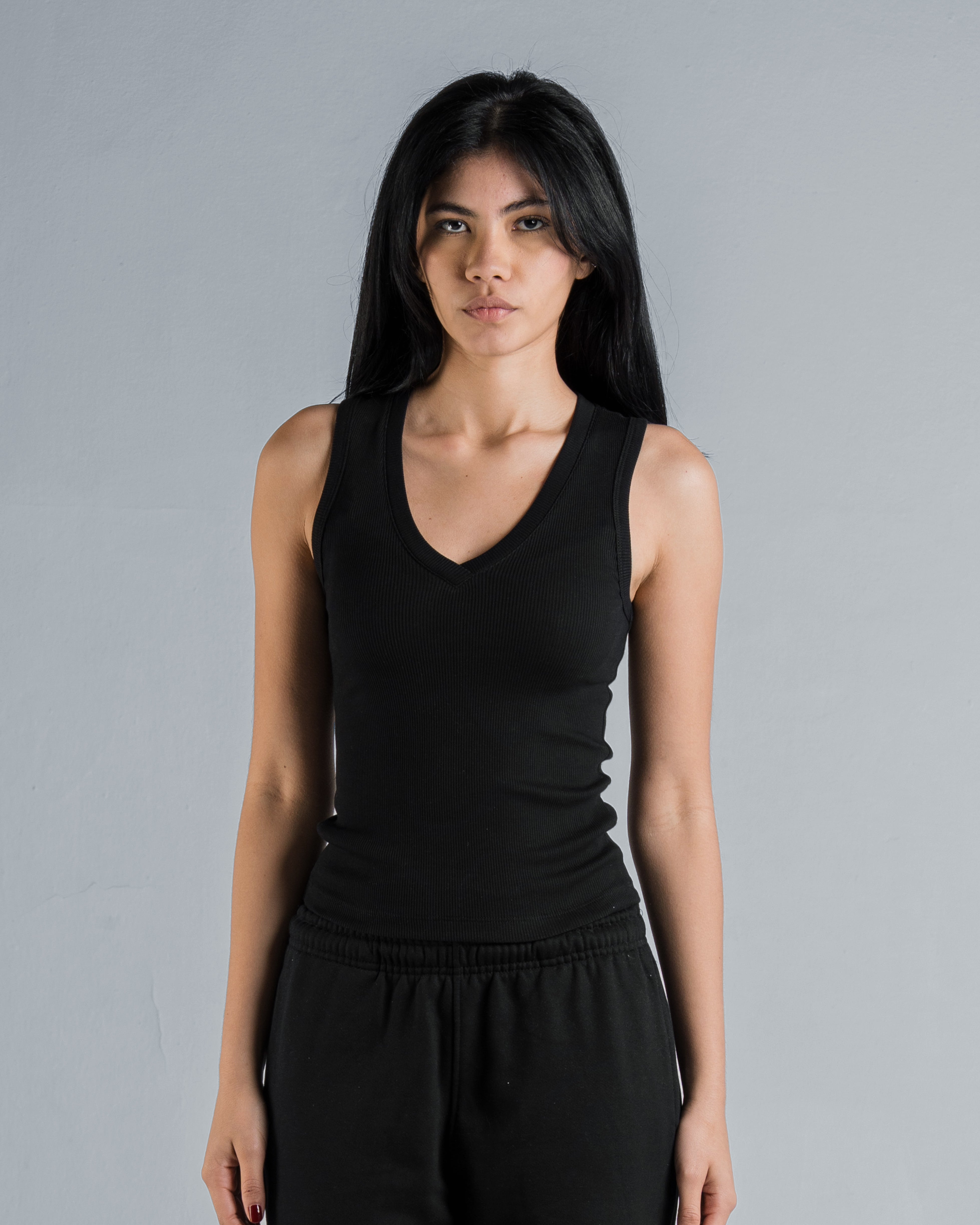 DENIM PATCH V TANK TOP