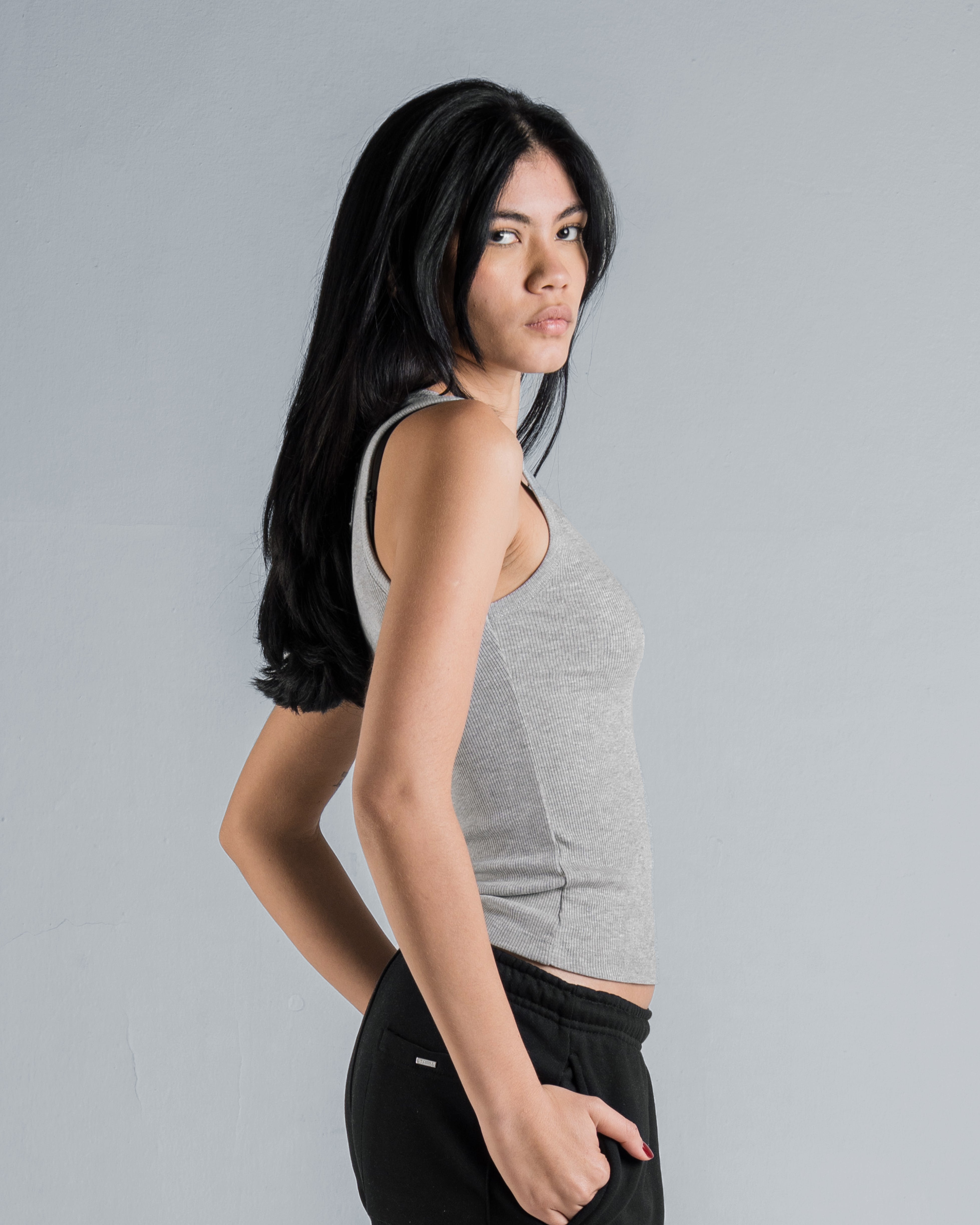 DENIM PATCH V TANK TOP