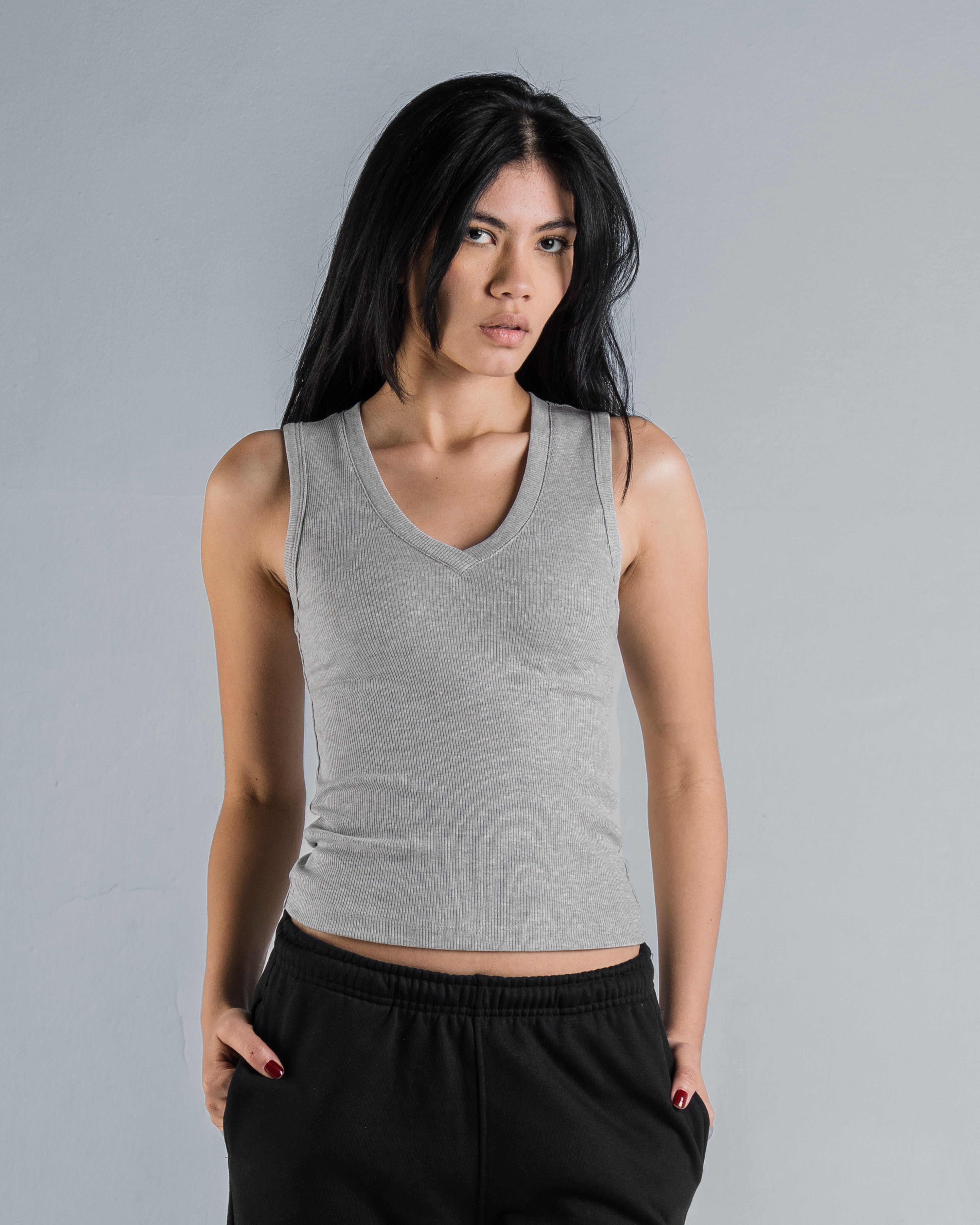 DENIM PATCH V TANK TOP