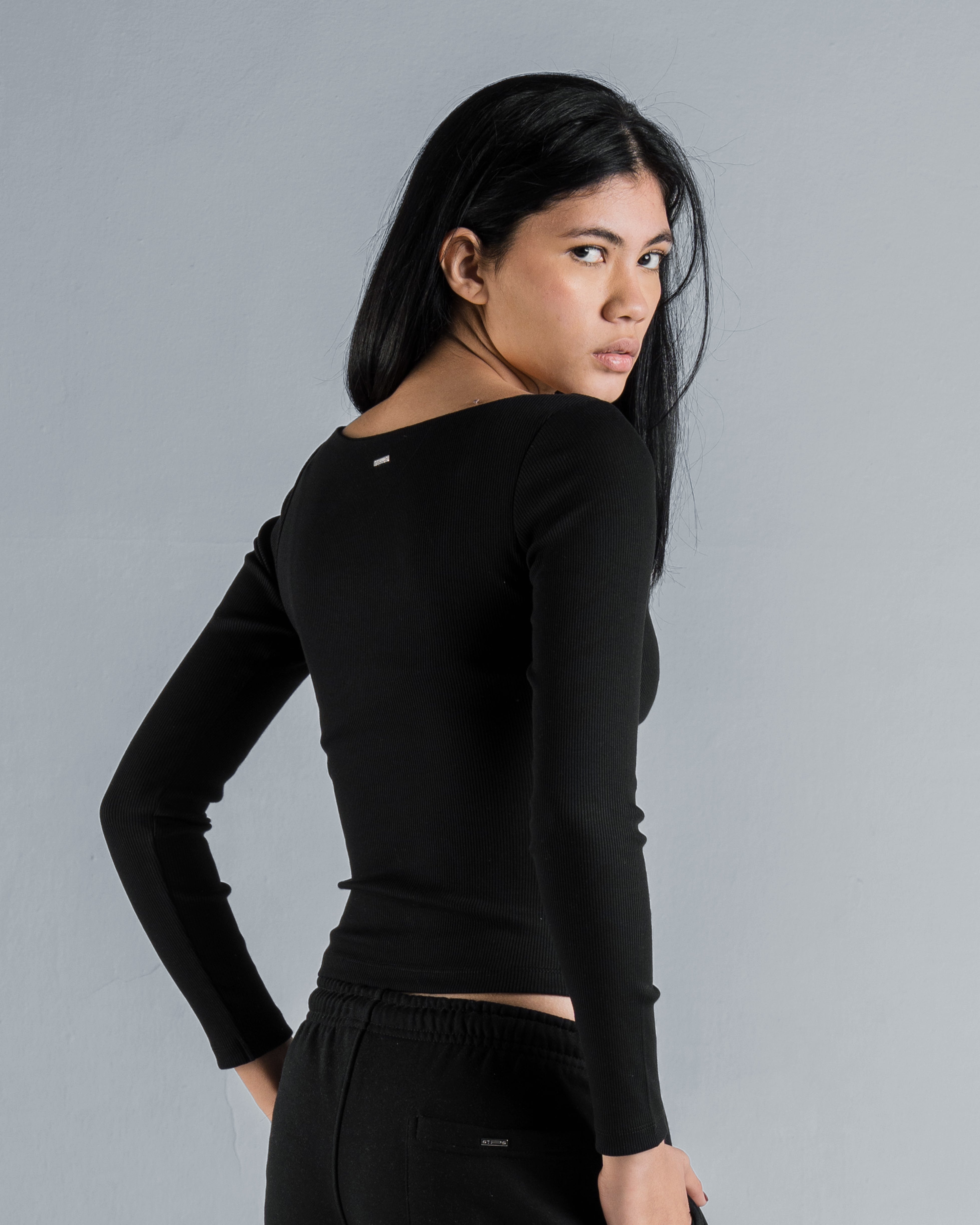 RIBBED BOAT NECK LONG SLEEVE