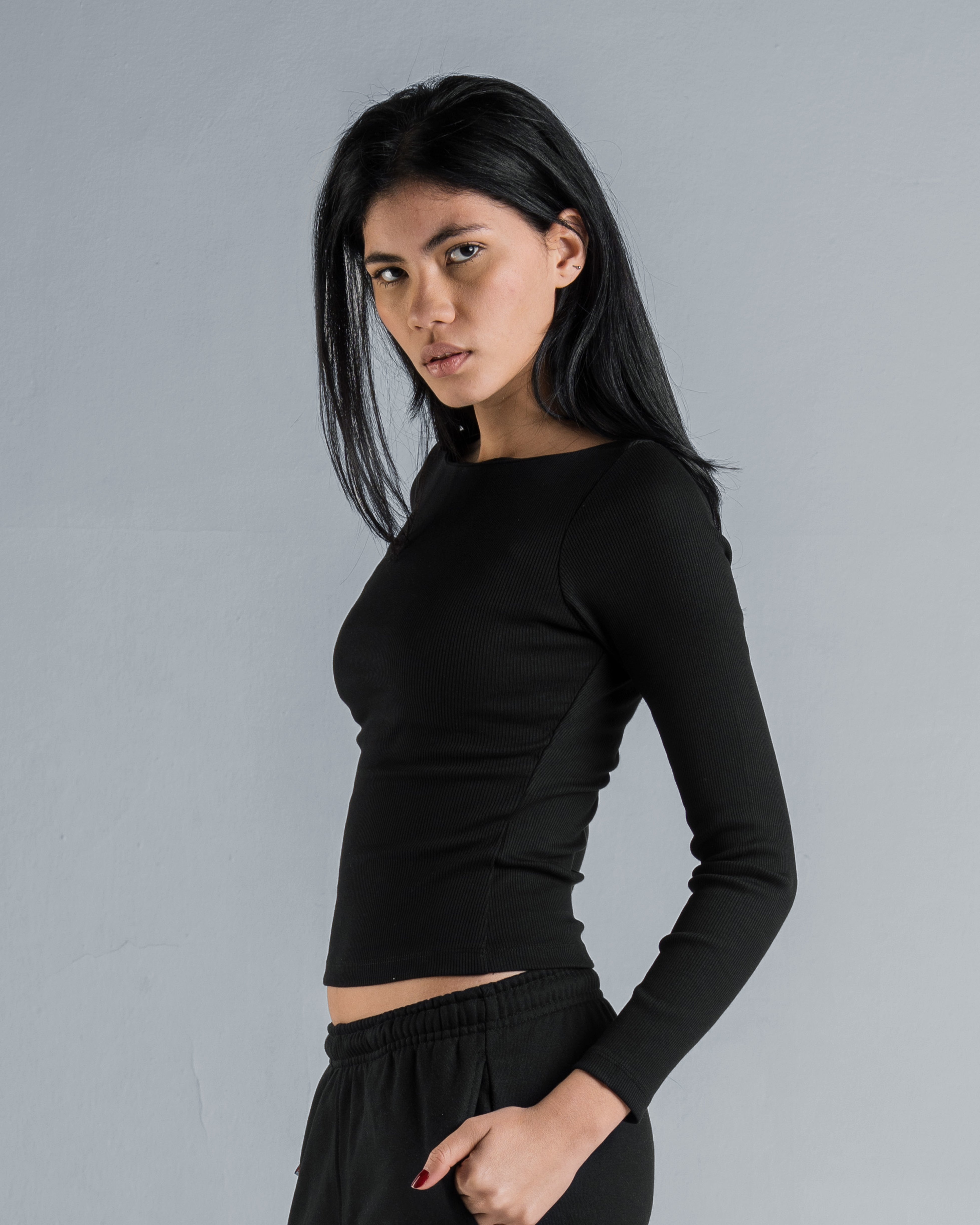 RIBBED BOAT NECK LONG SLEEVE