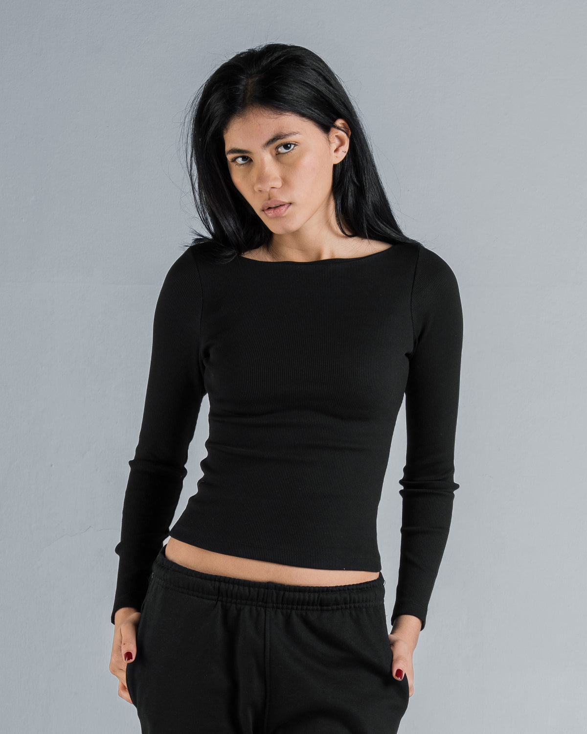 RIBBED BOAT NECK LONG SLEEVE