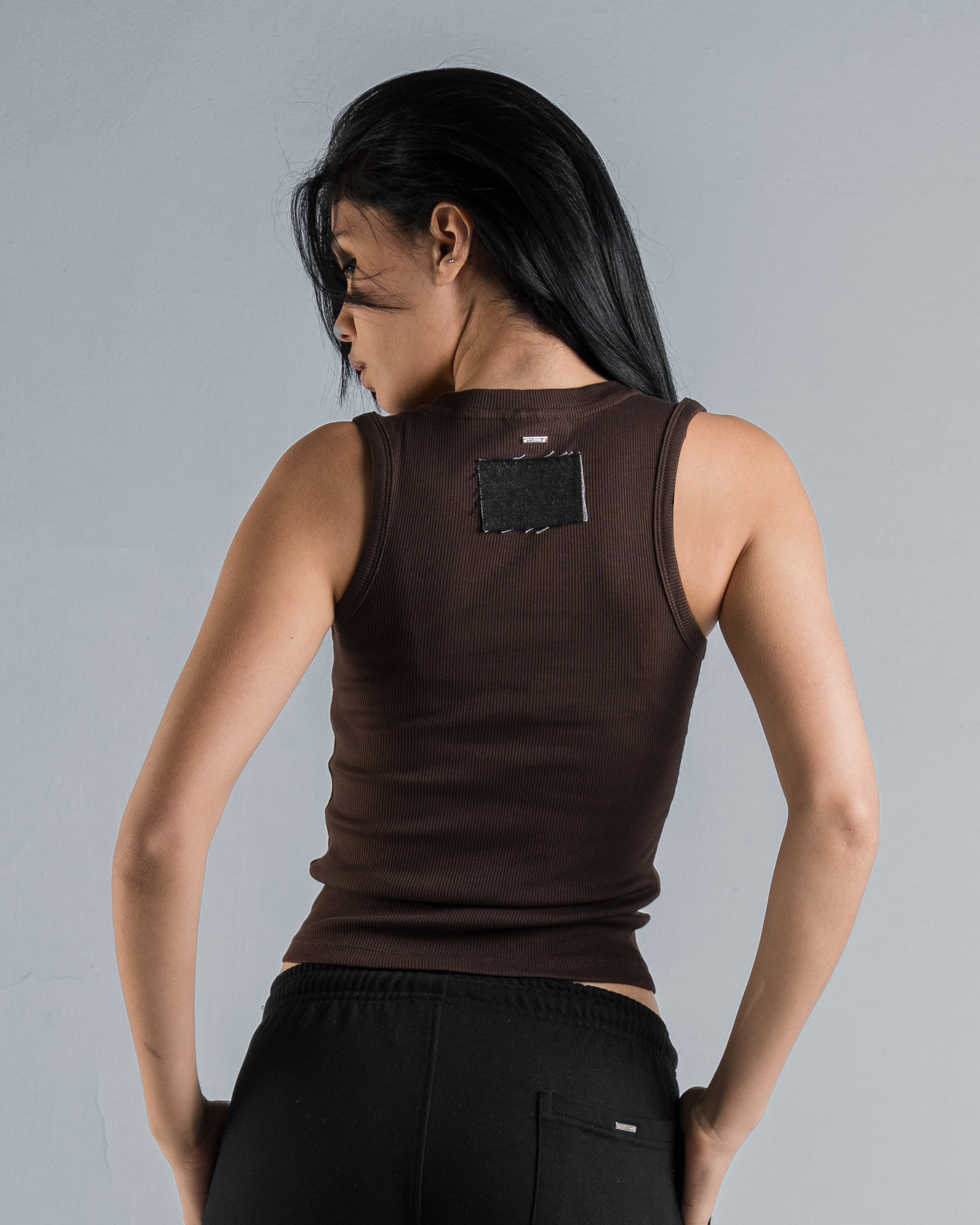 DENIM PATCH V TANK TOP