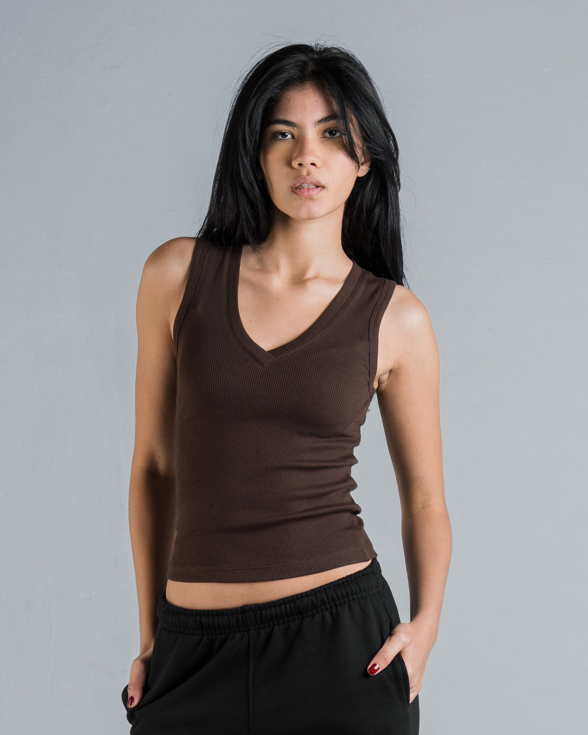 DENIM PATCH V TANK TOP