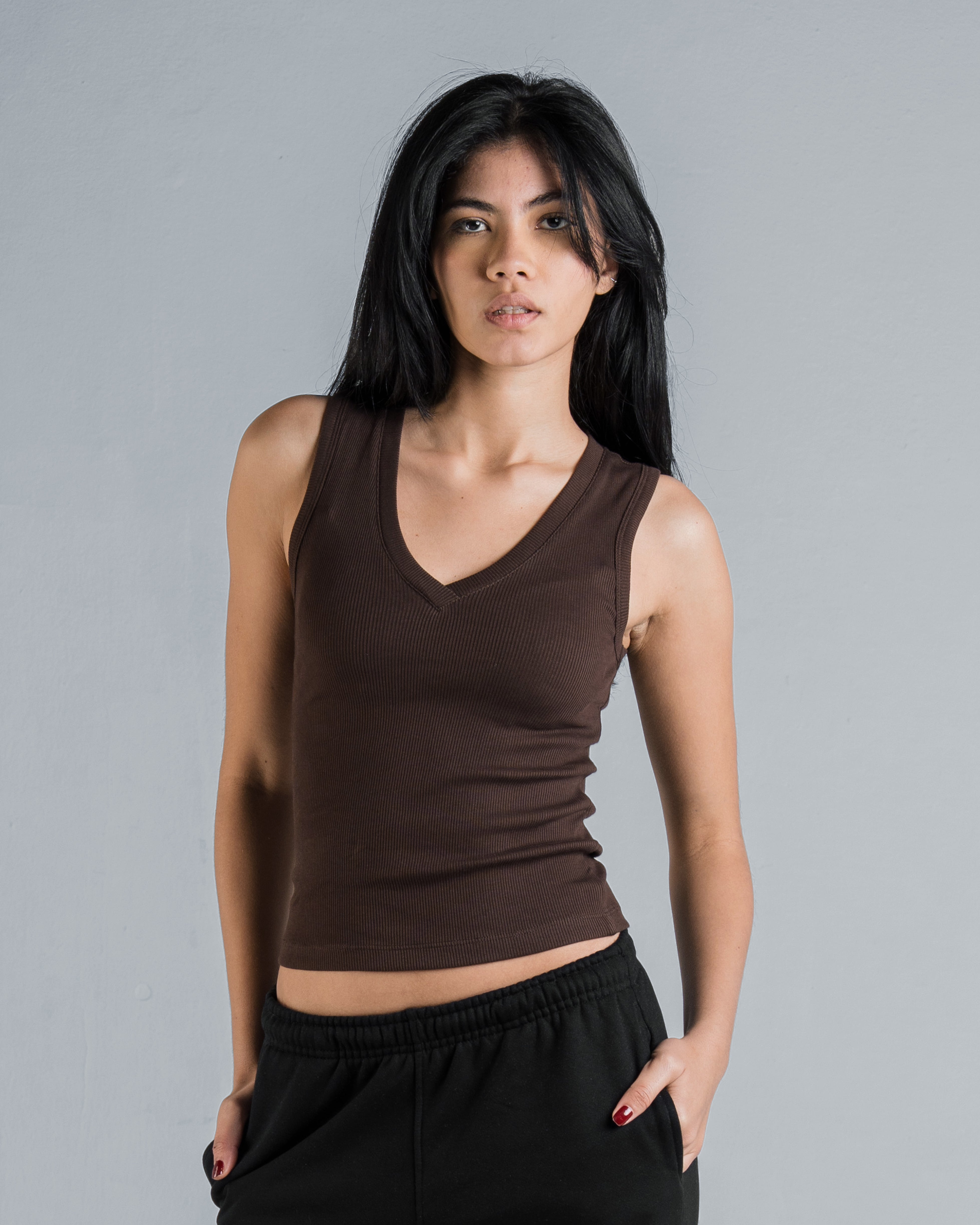 DENIM PATCH V TANK TOP