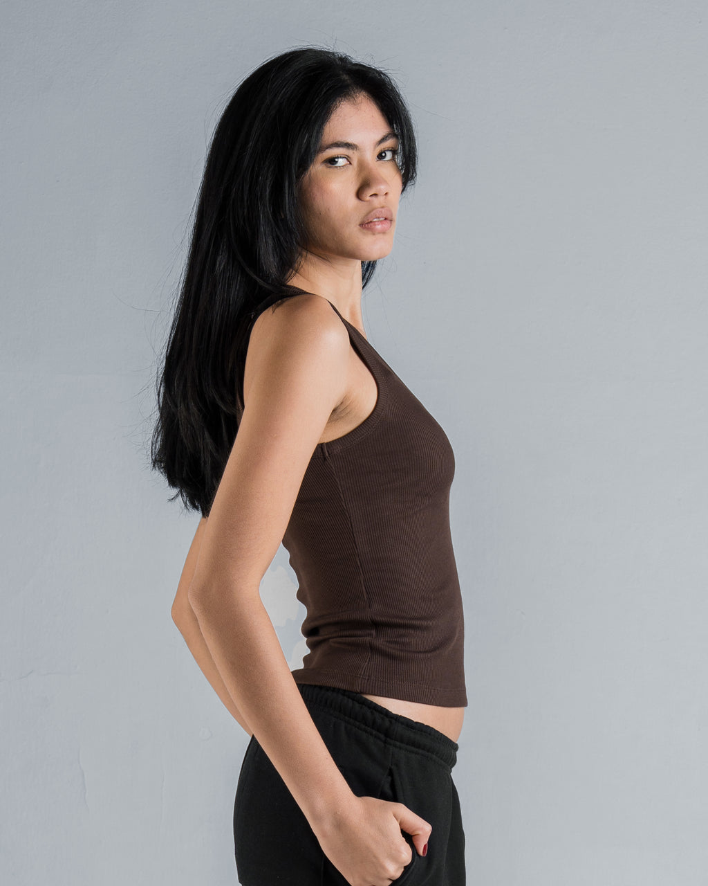 DENIM PATCH V TANK TOP