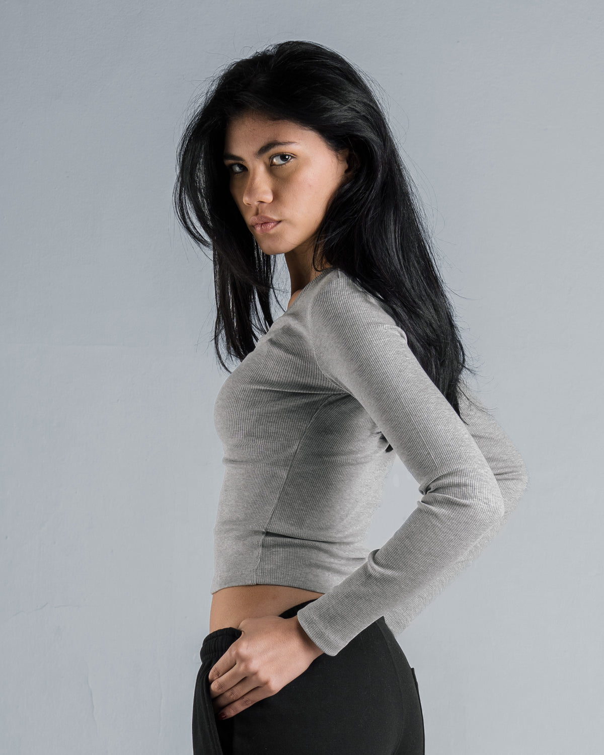 Ribbed V-Neck Long Sleeve