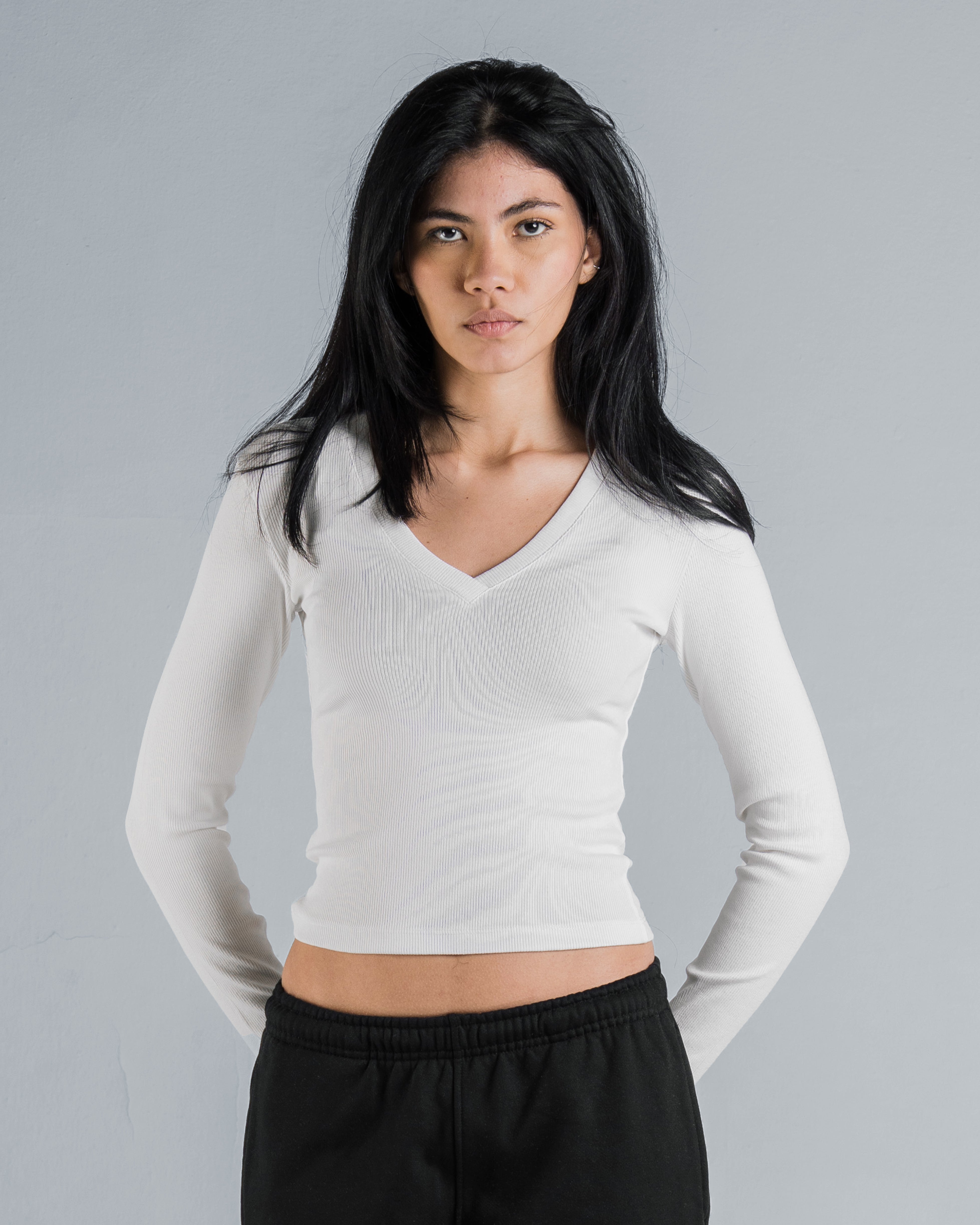 Ribbed V-Neck Long Sleeve