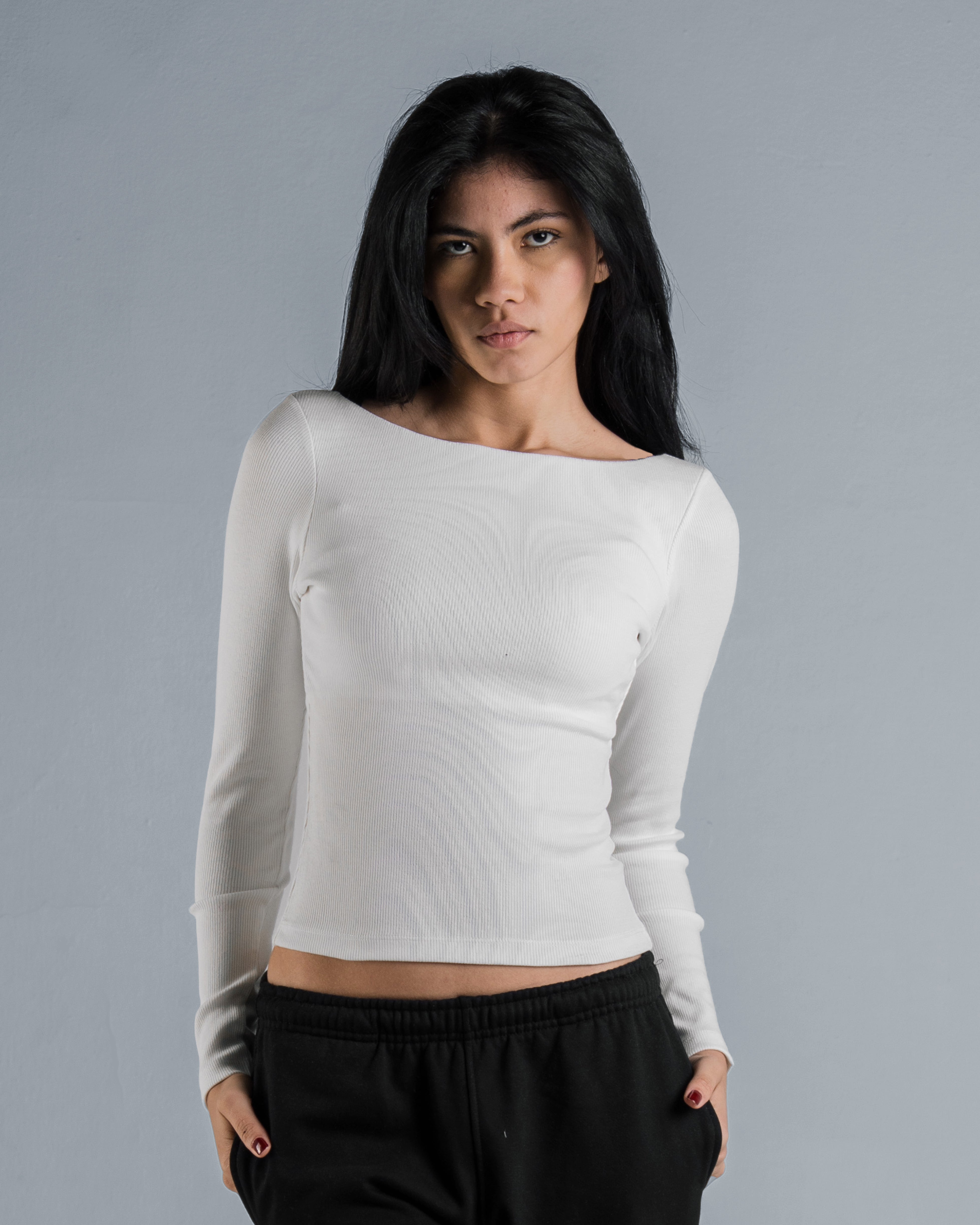RIBBED BOAT NECK LONG SLEEVE
