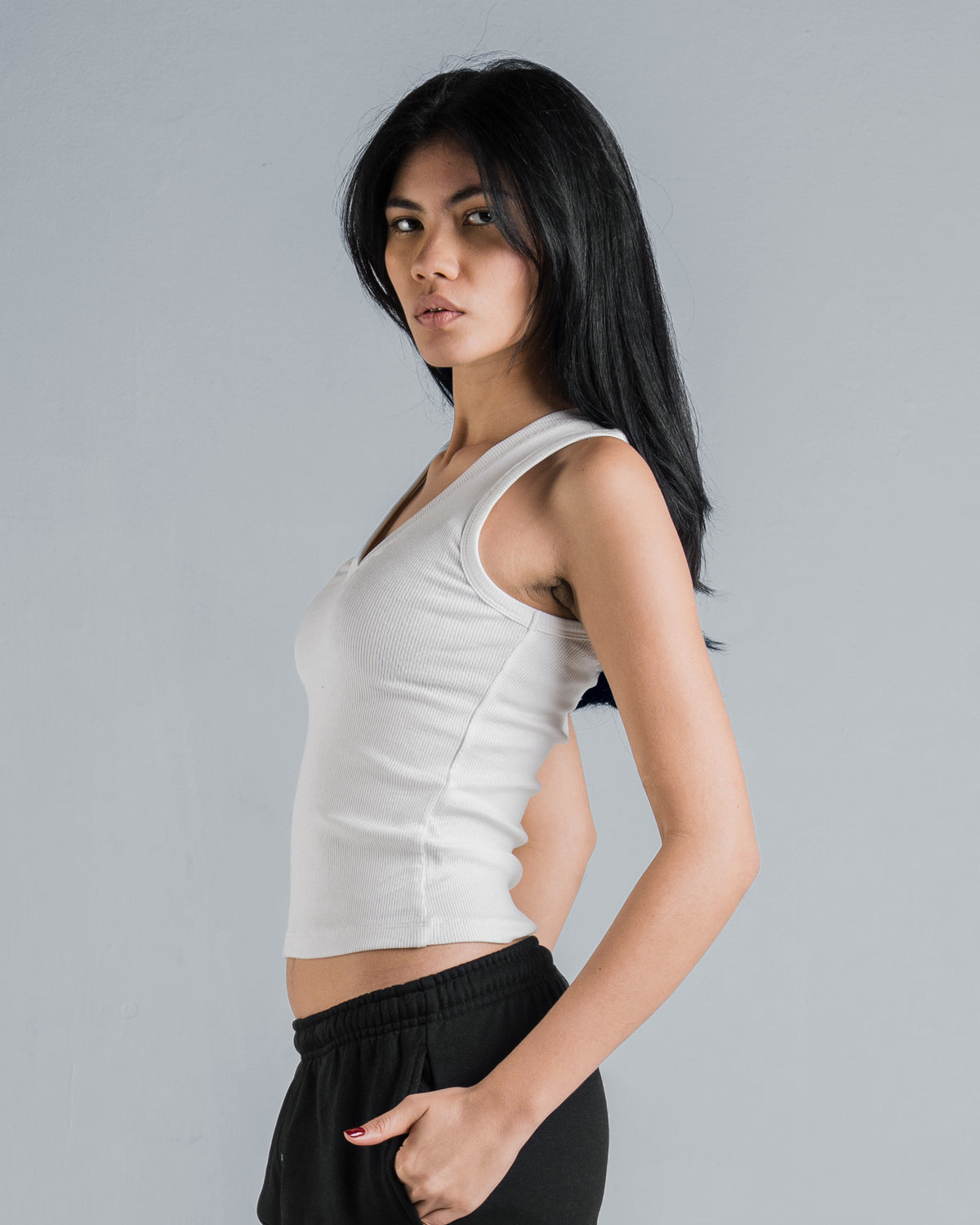 DENIM PATCH V TANK TOP