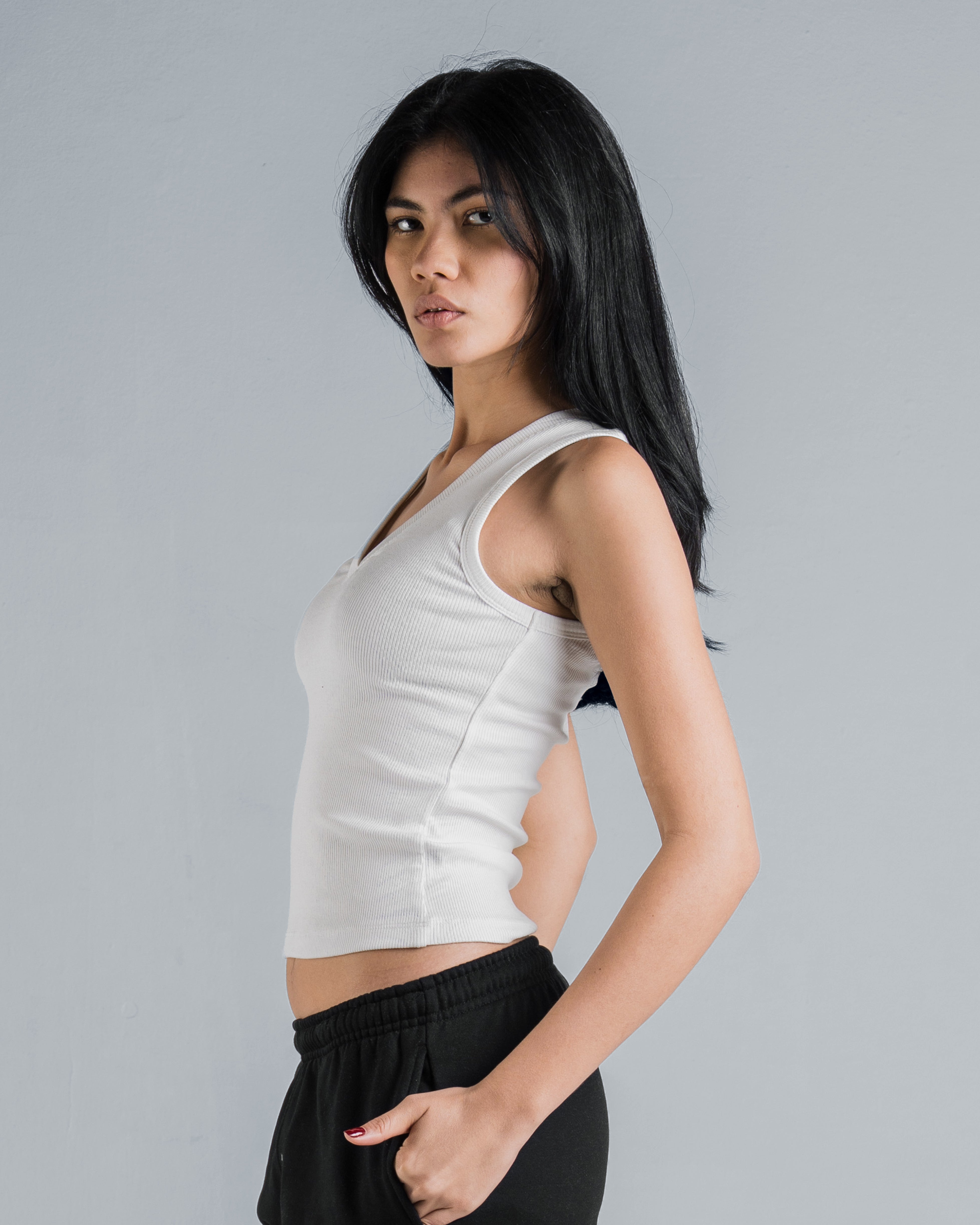 DENIM PATCH V TANK TOP