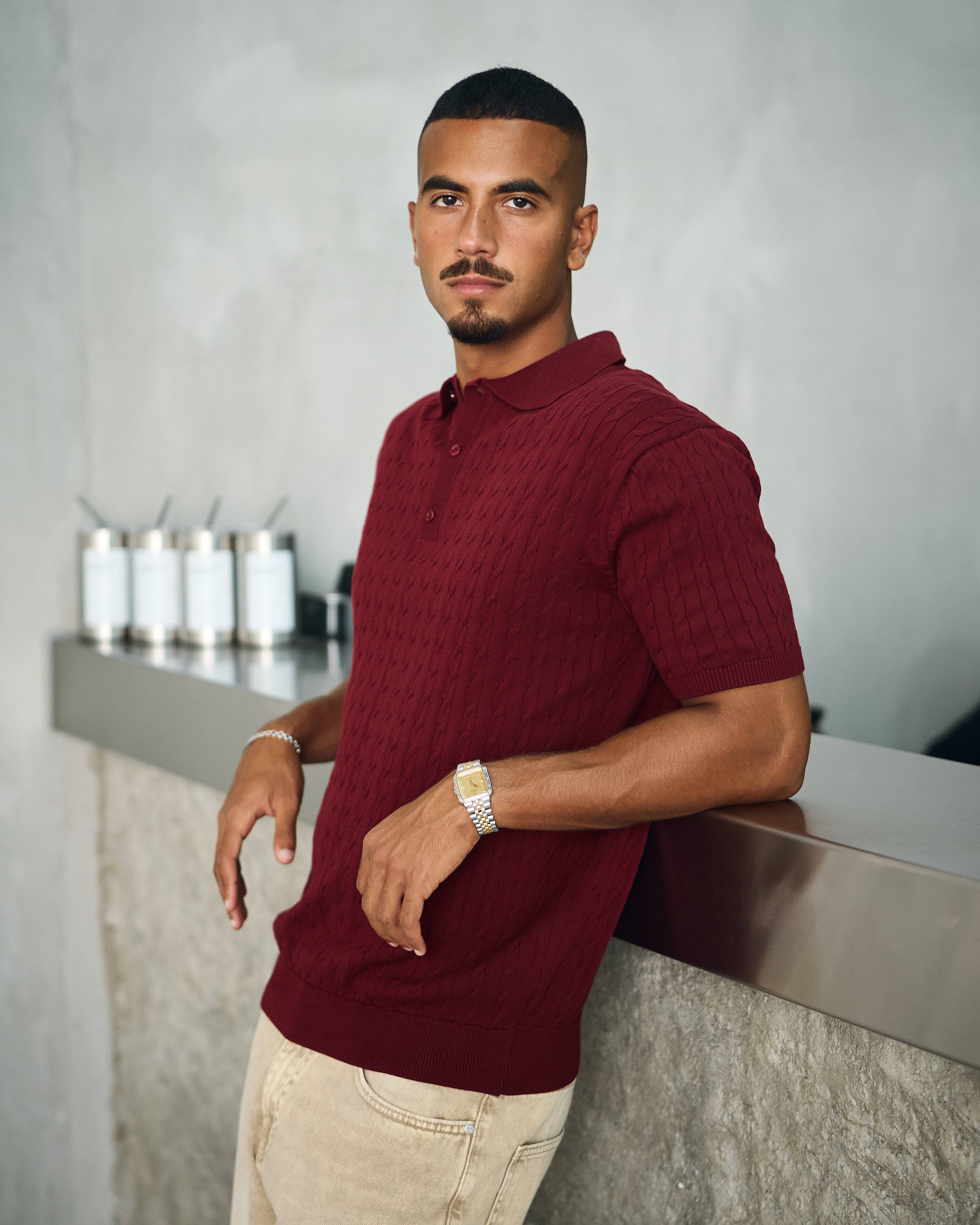 Burgundy Cable Knit Polo