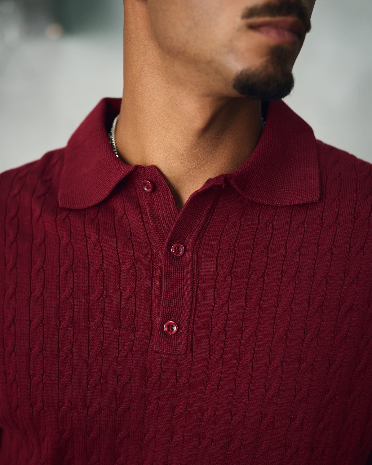 Burgundy Cable Knit Polo