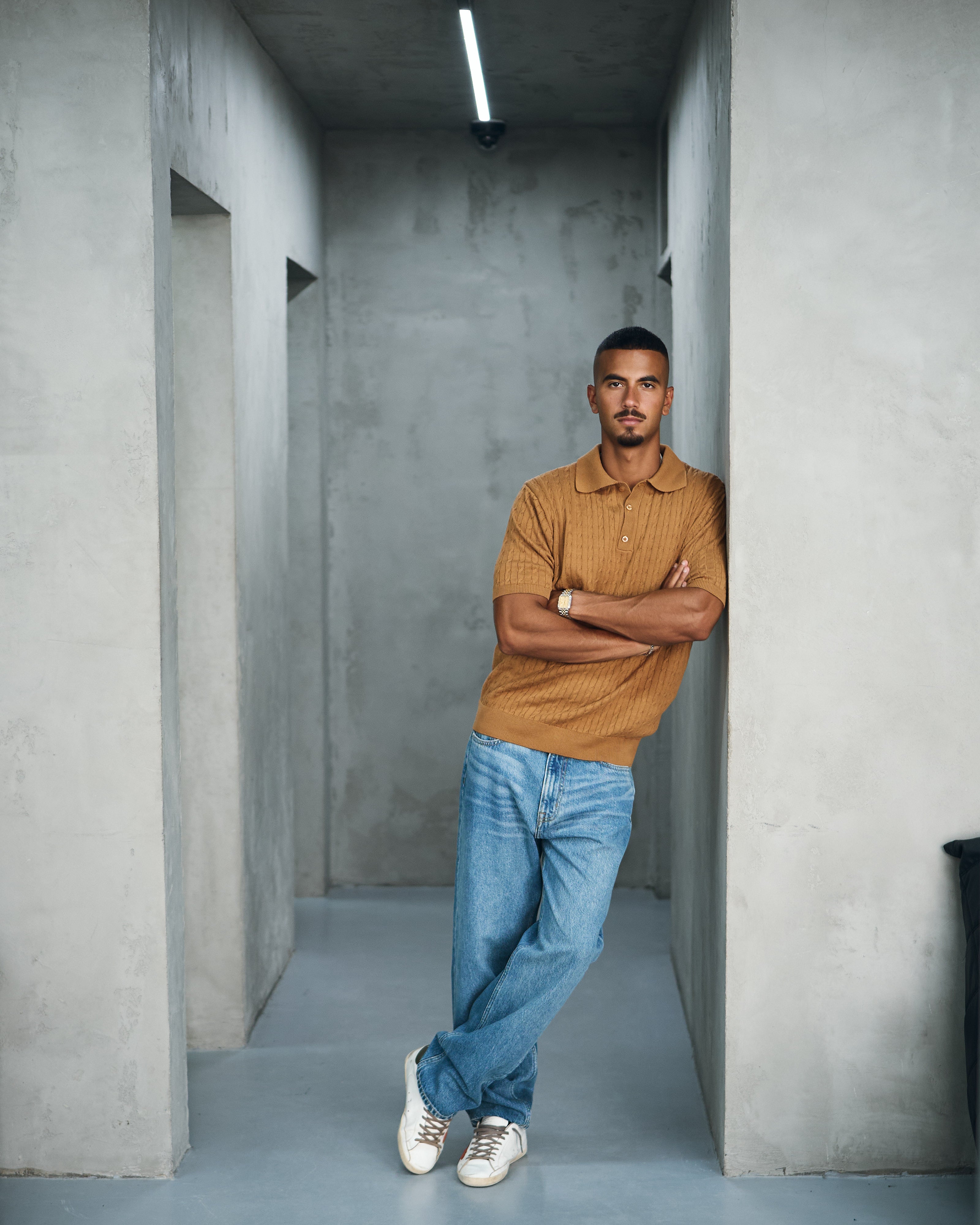 Camel Cable Knit Polo