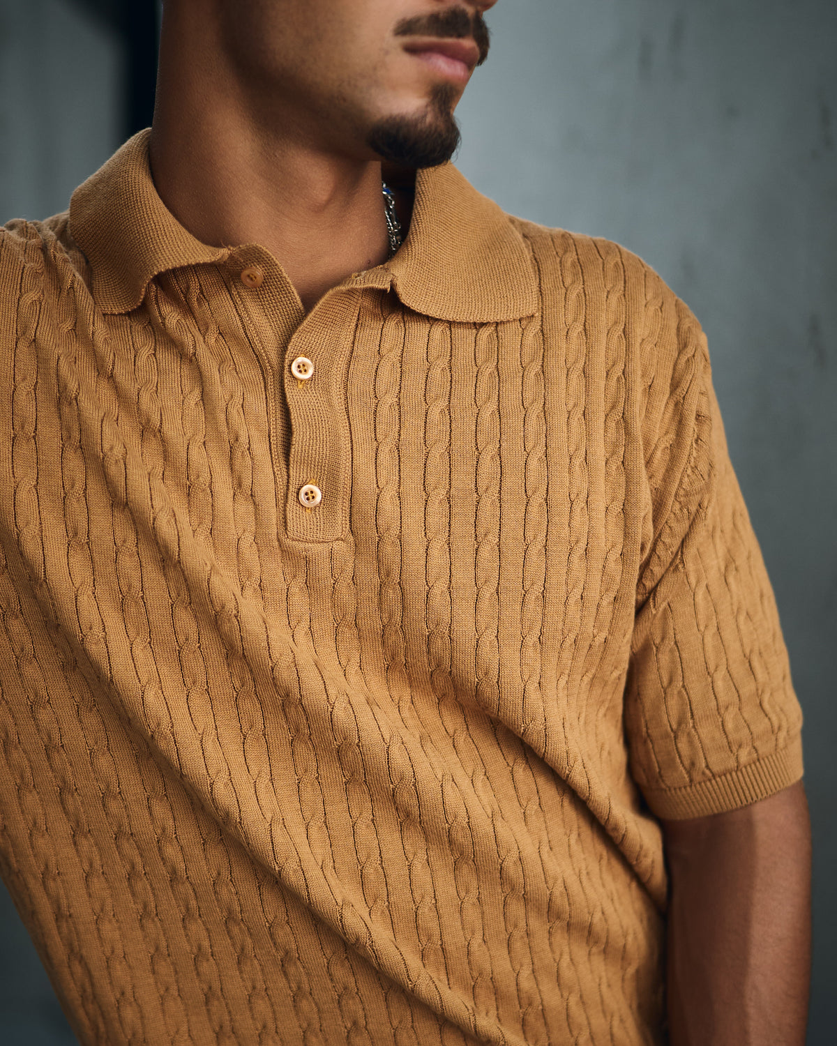 Camel Cable Knit Polo